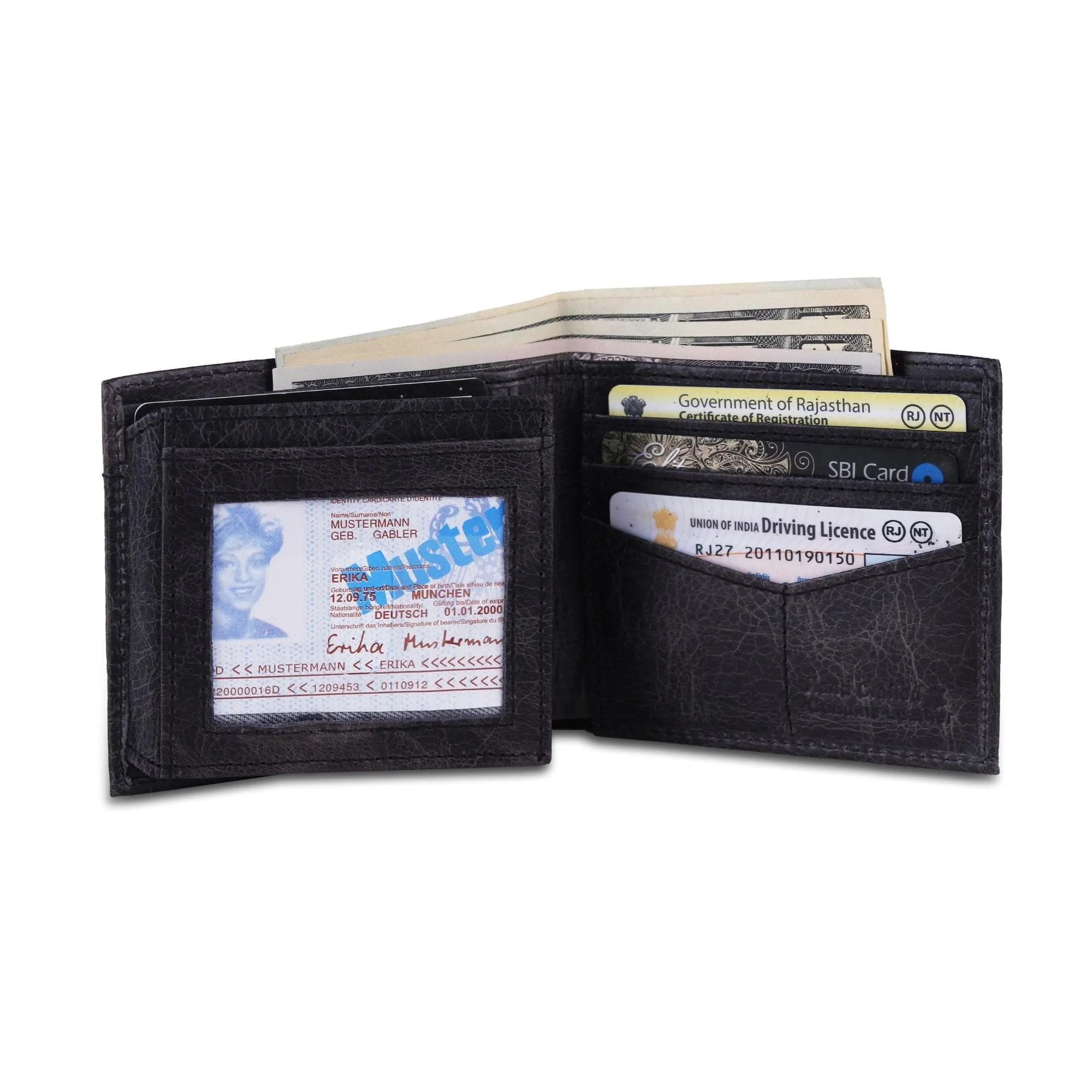 Genuine Buffalo Leather Bifold Wallet For Men - Brown
