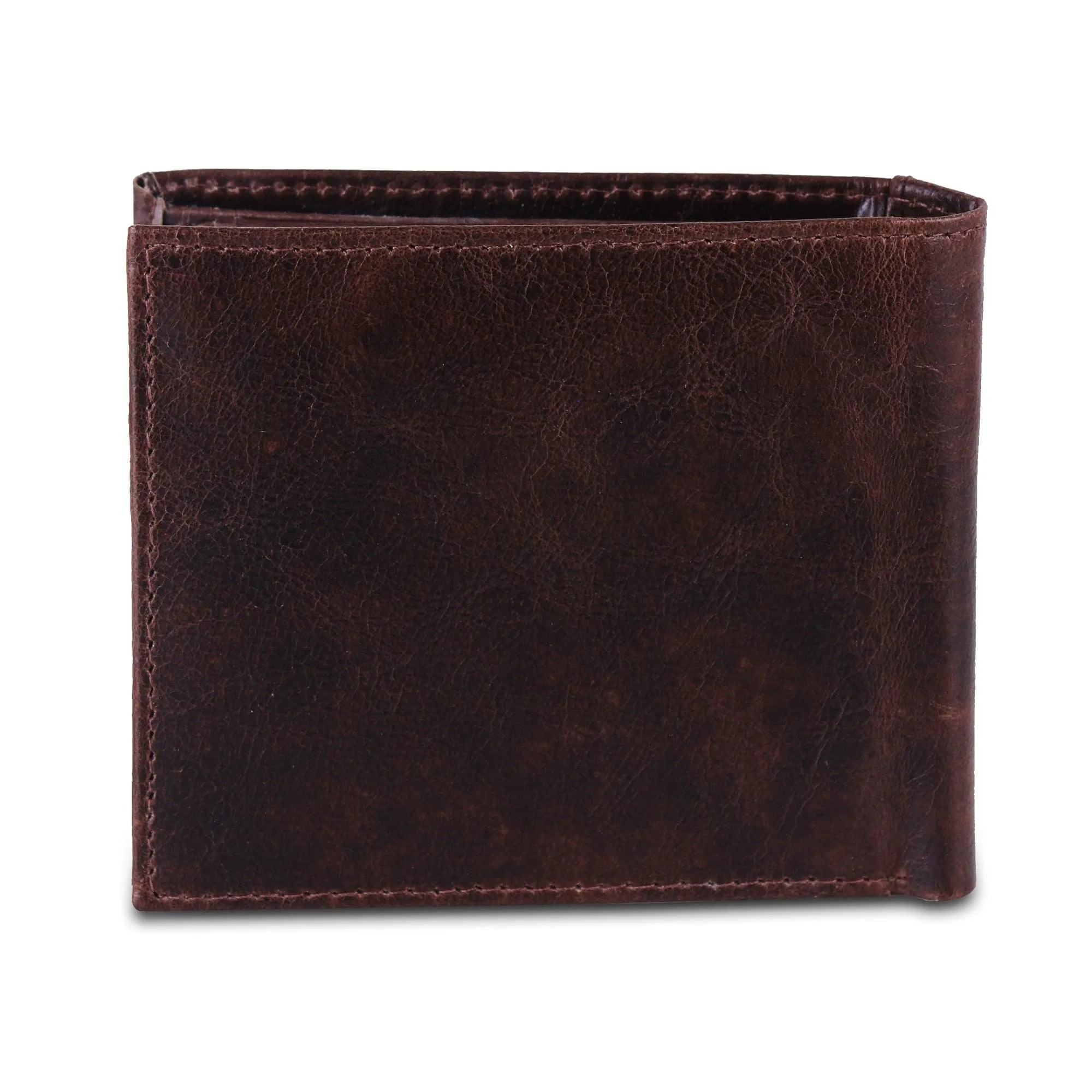 Genuine Buffalo Leather Bifold Wallet For Men - Brown