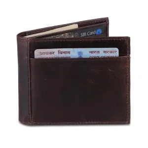 Genuine Buffalo Leather Bifold Wallet For Men - Brown