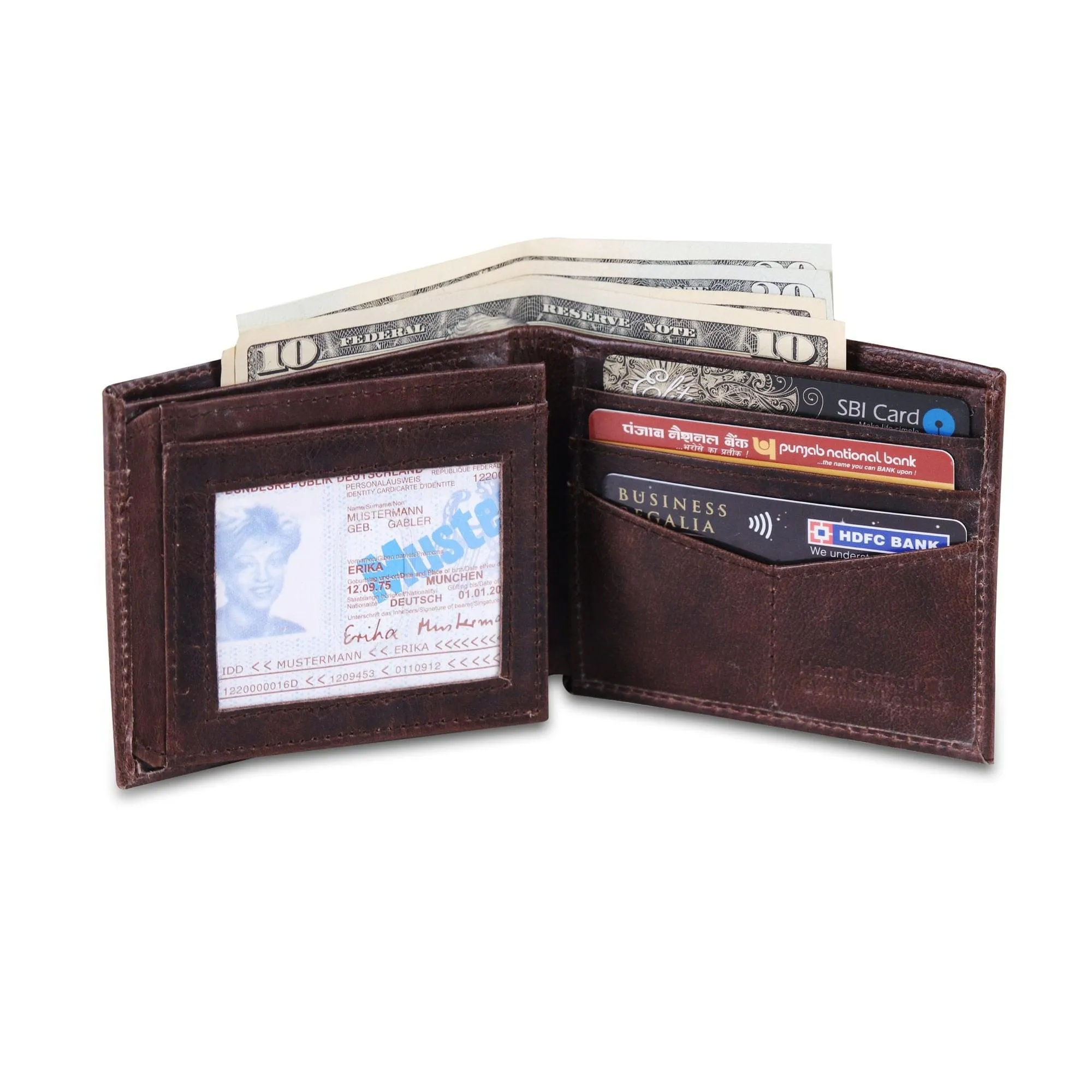 Genuine Buffalo Leather Bifold Wallet For Men - Brown