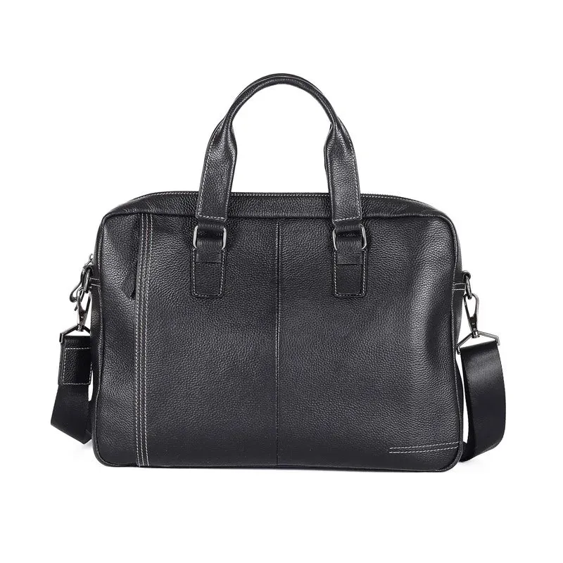 Genuine Leather Men's Briefcase Black Shoulder Laptop Bag