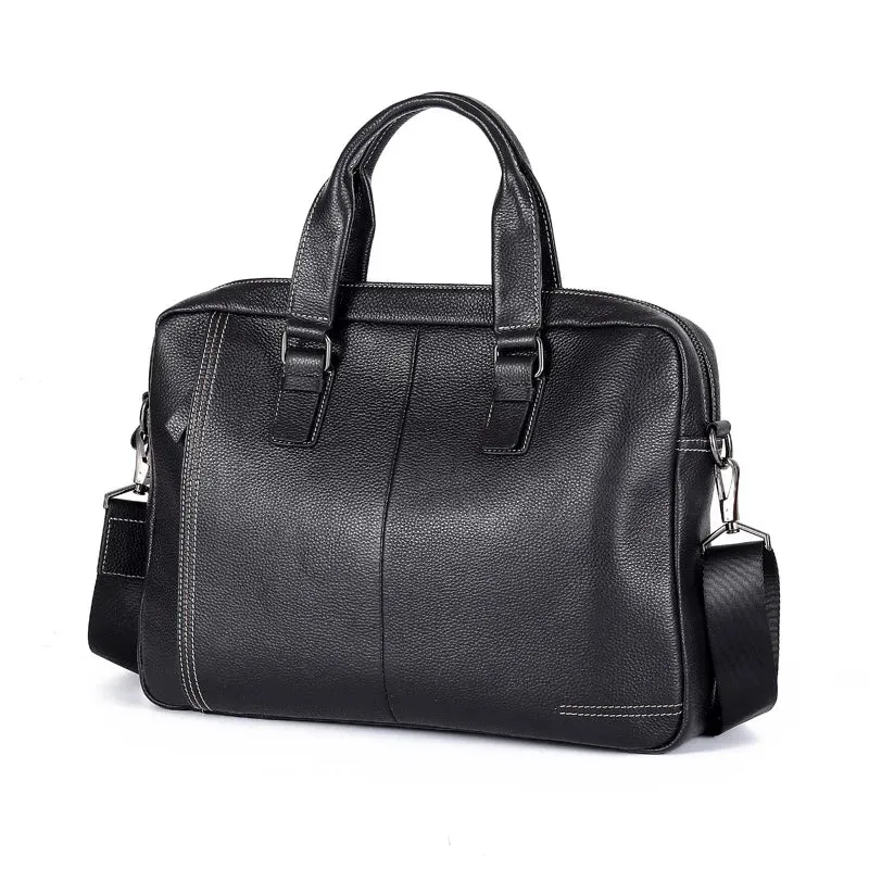 Genuine Leather Men's Briefcase Black Shoulder Laptop Bag