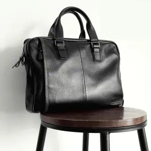 Genuine Leather Men's Briefcase Black Shoulder Laptop Bag
