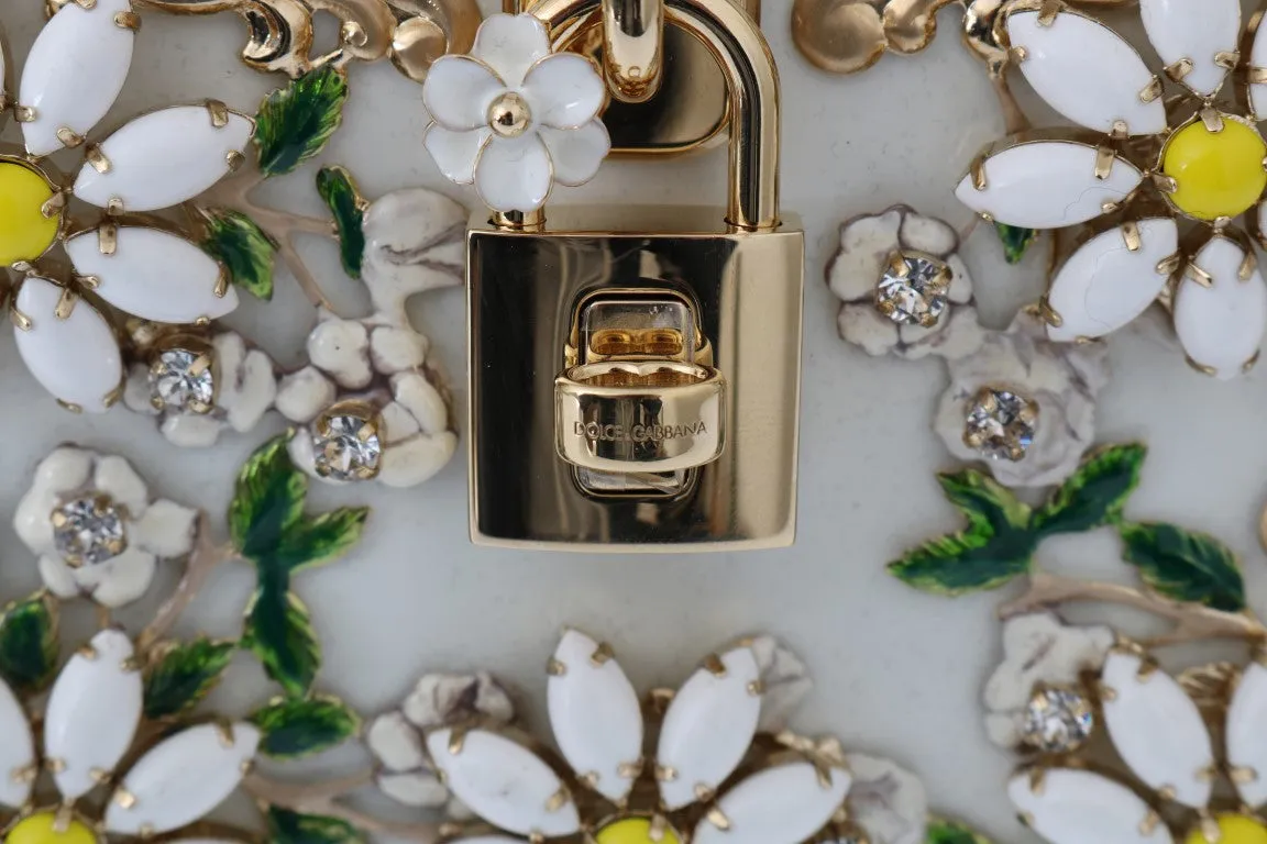 Gold Daisy Crystal White Leather Bag