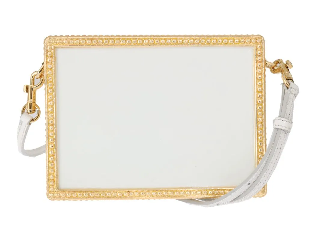 Gold Daisy Crystal White Leather Bag