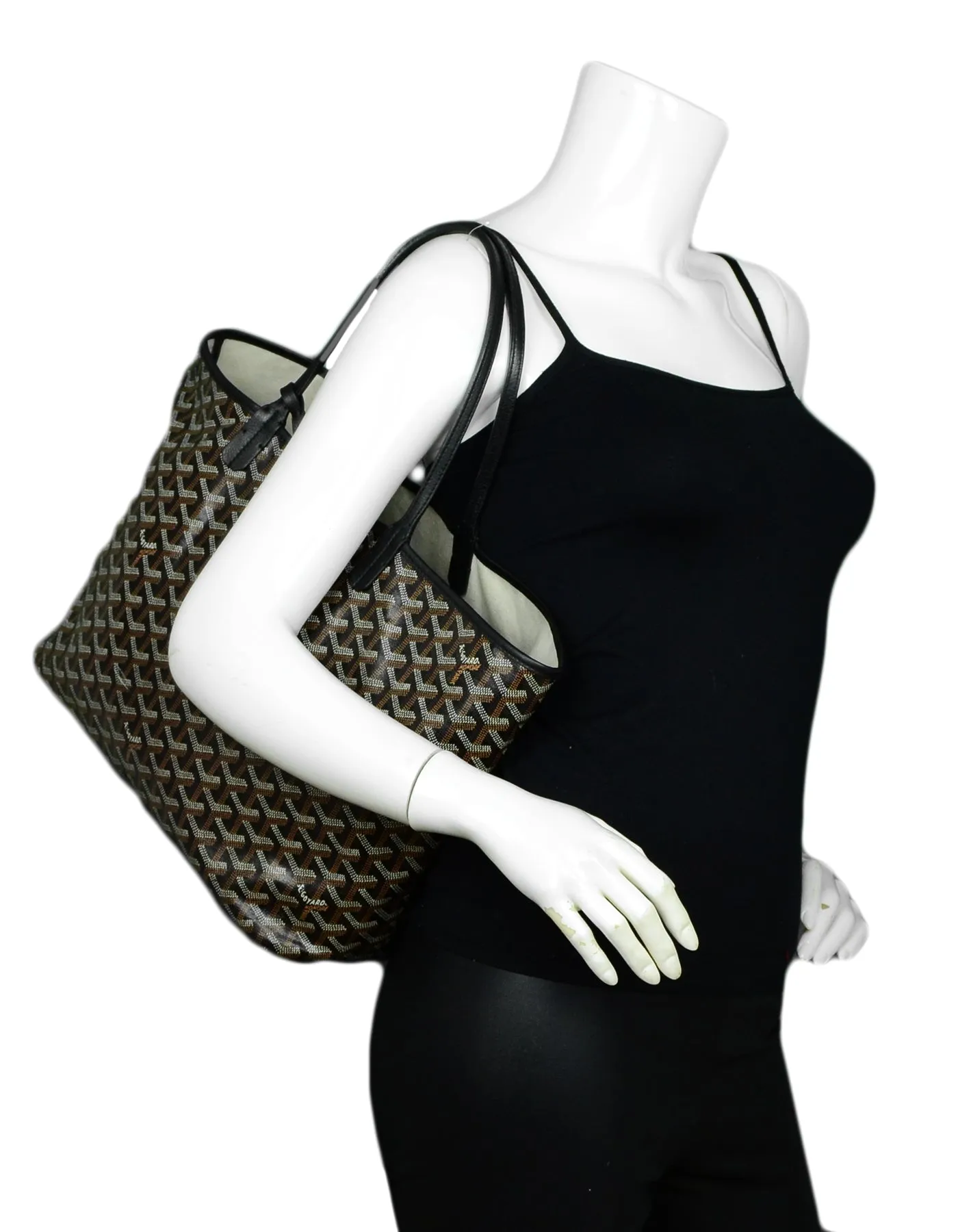 Goyard Black Canvas Goyardine Saint Louis PM Tote Bag w/ Insert