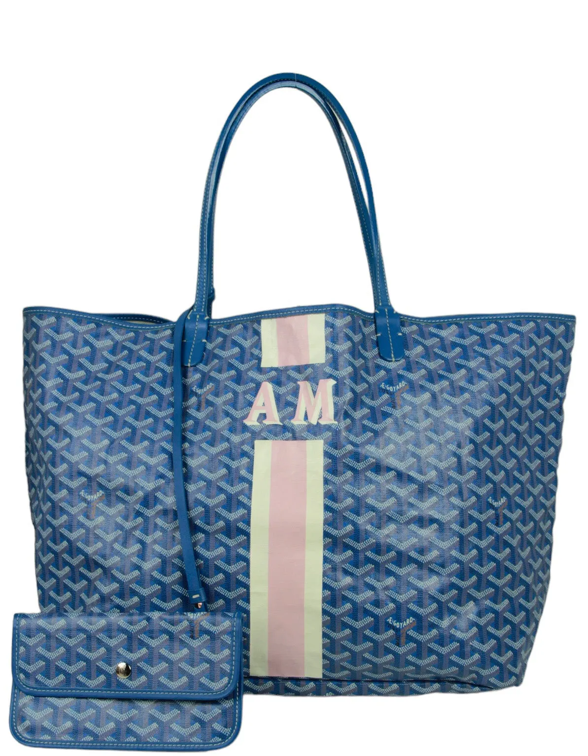 Goyard Blue Goyardine St. Louis GM Tote w/ Initials