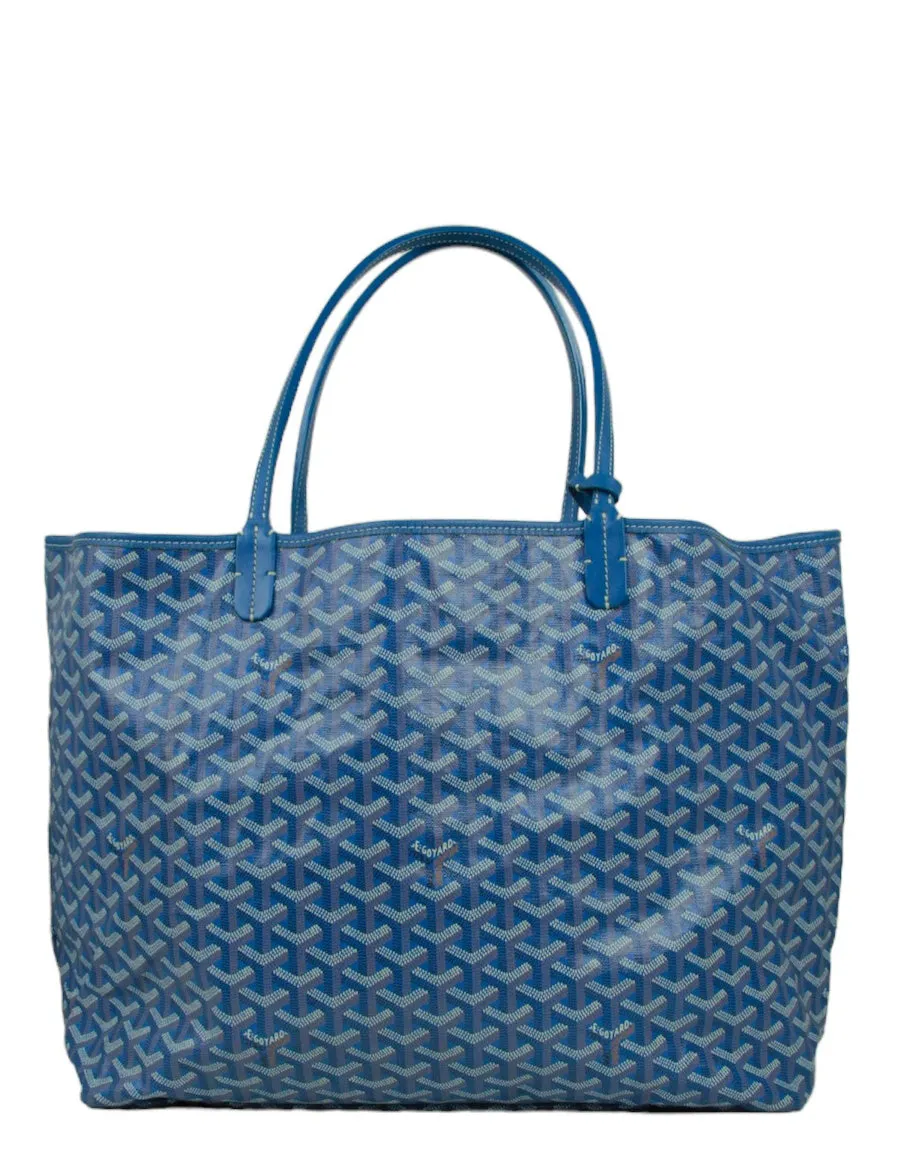 Goyard Blue Goyardine St. Louis GM Tote w/ Initials
