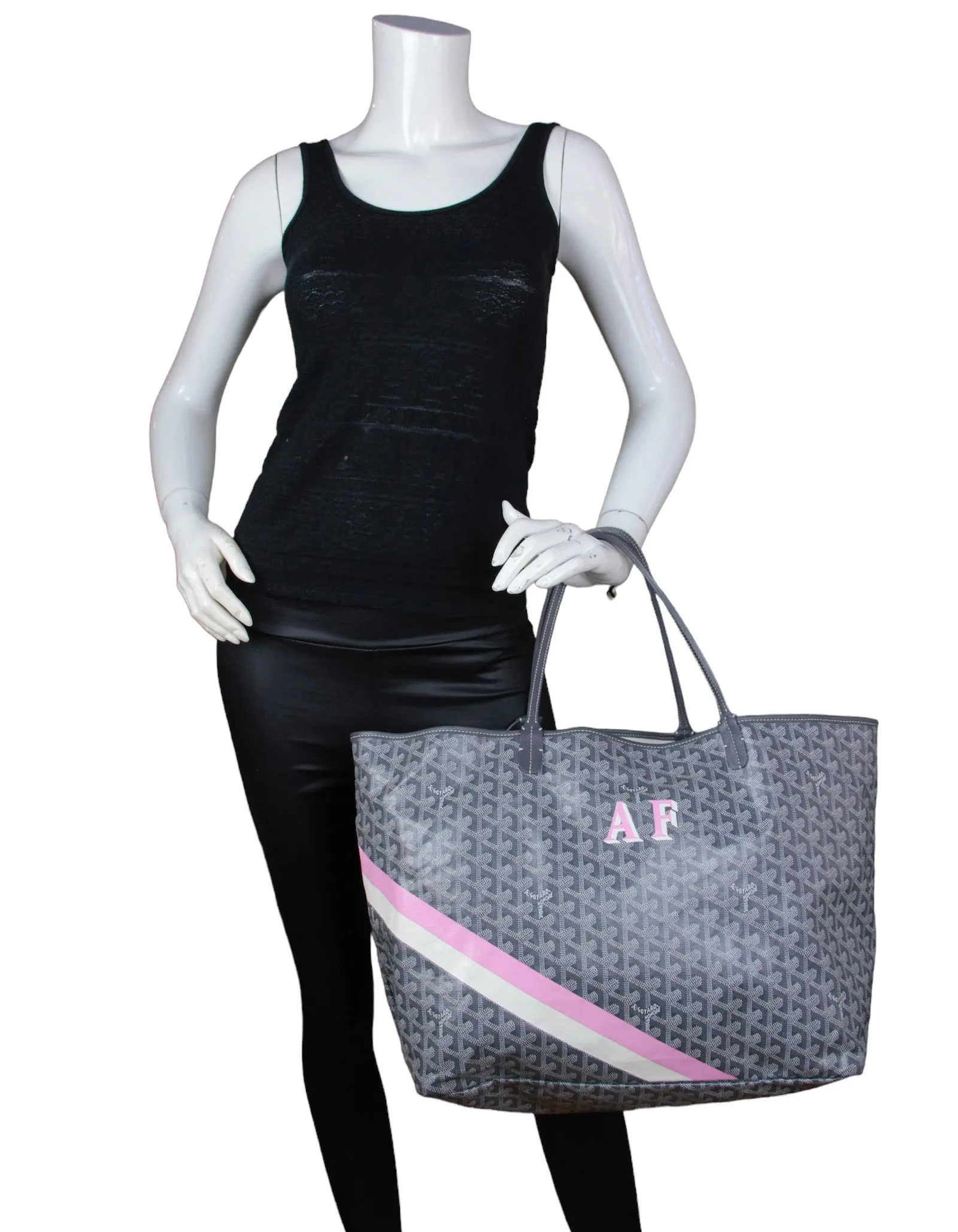 Goyard Grey Goyardine St. Louis GM Tote w/ Initials