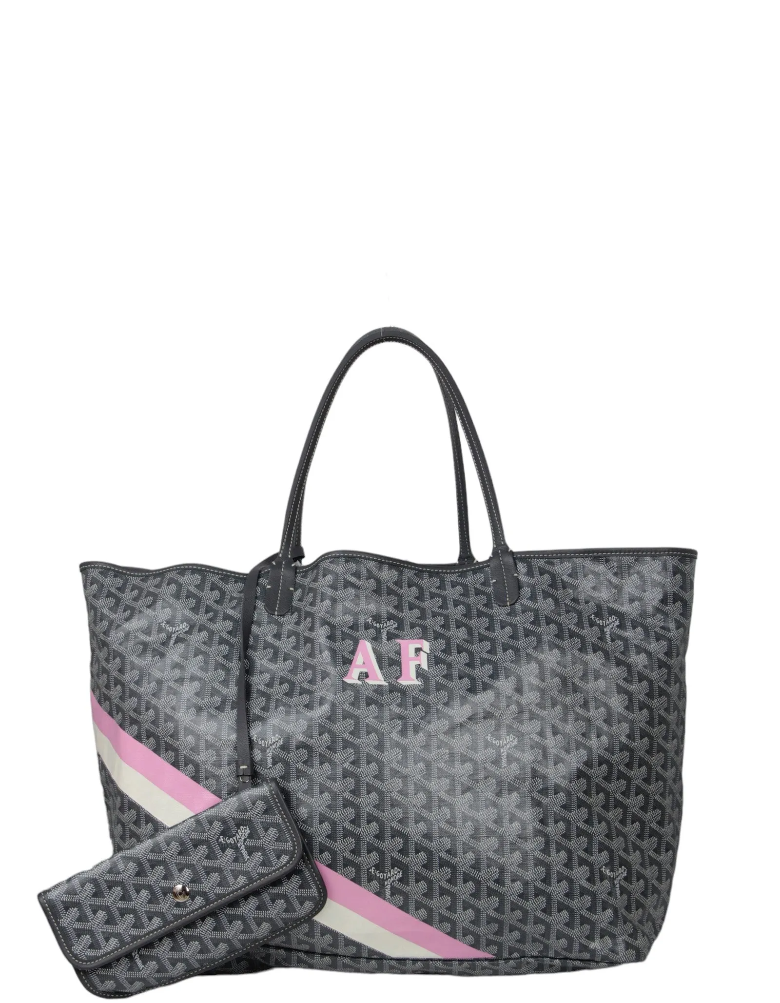 Goyard Grey Goyardine St. Louis GM Tote w/ Initials