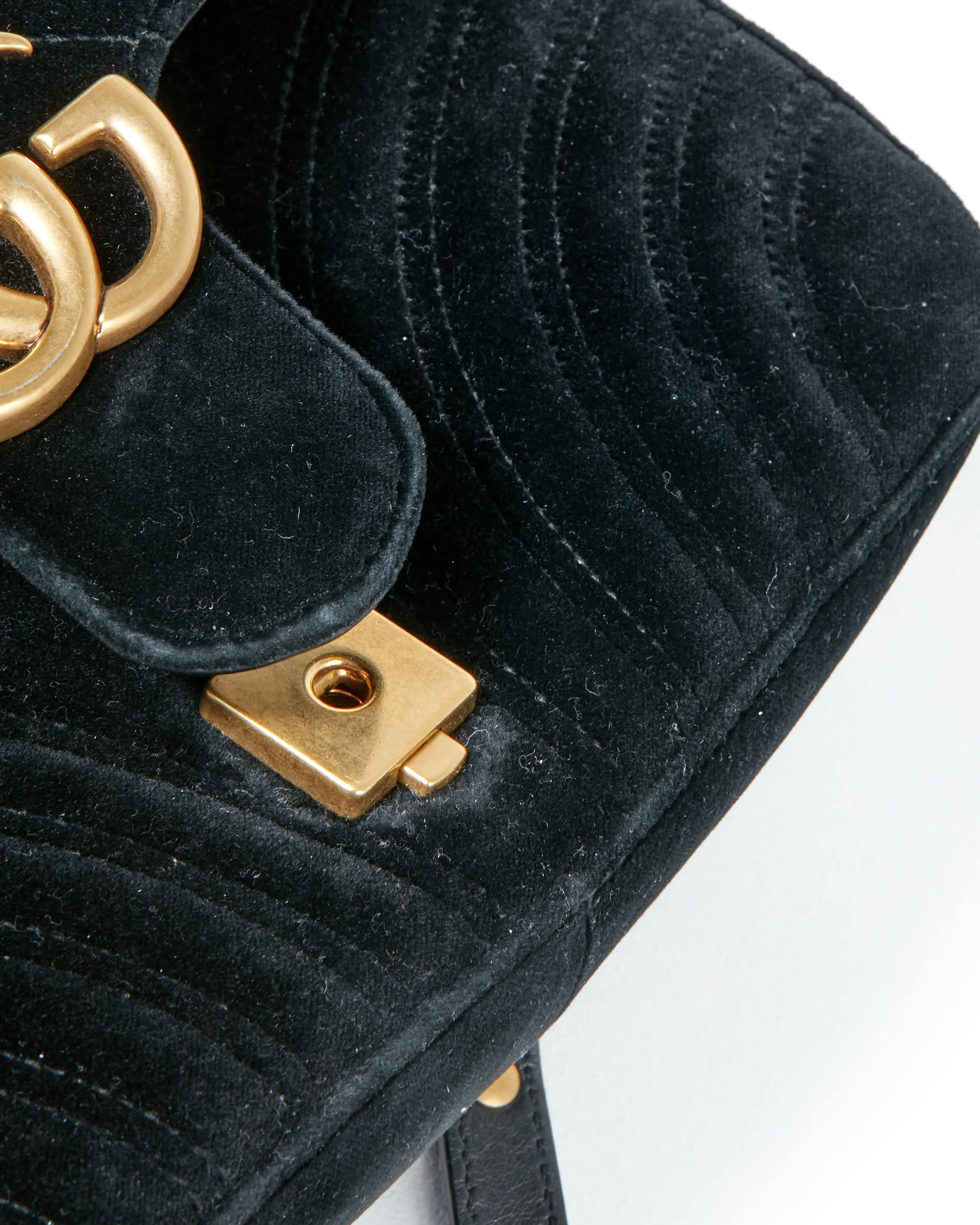Gucci Black Velvet Marmont Small Matelassé Bag