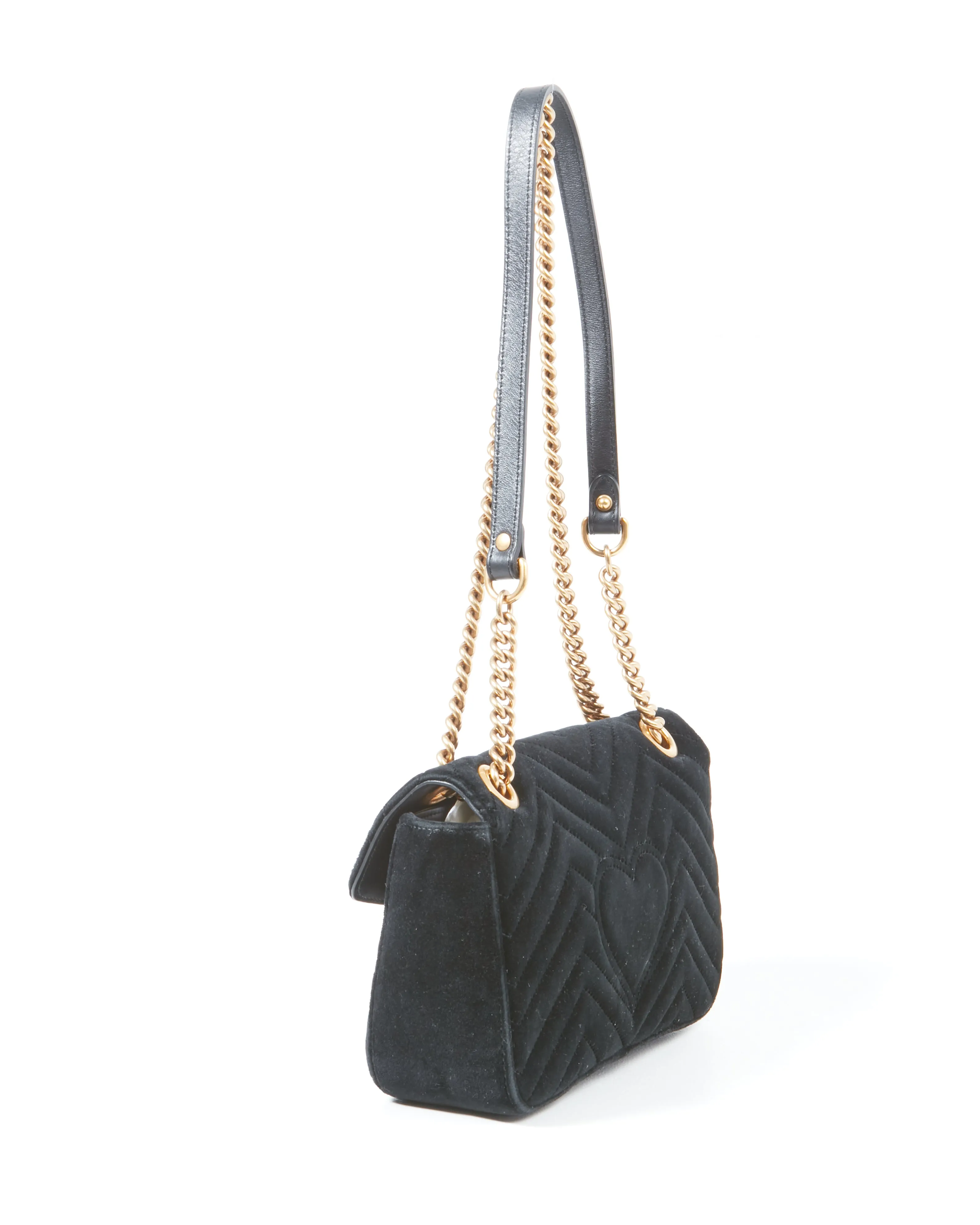 Gucci Black Velvet Marmont Small Matelassé Bag