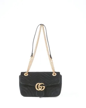 Gucci Black Velvet Marmont Small Matelassé Bag