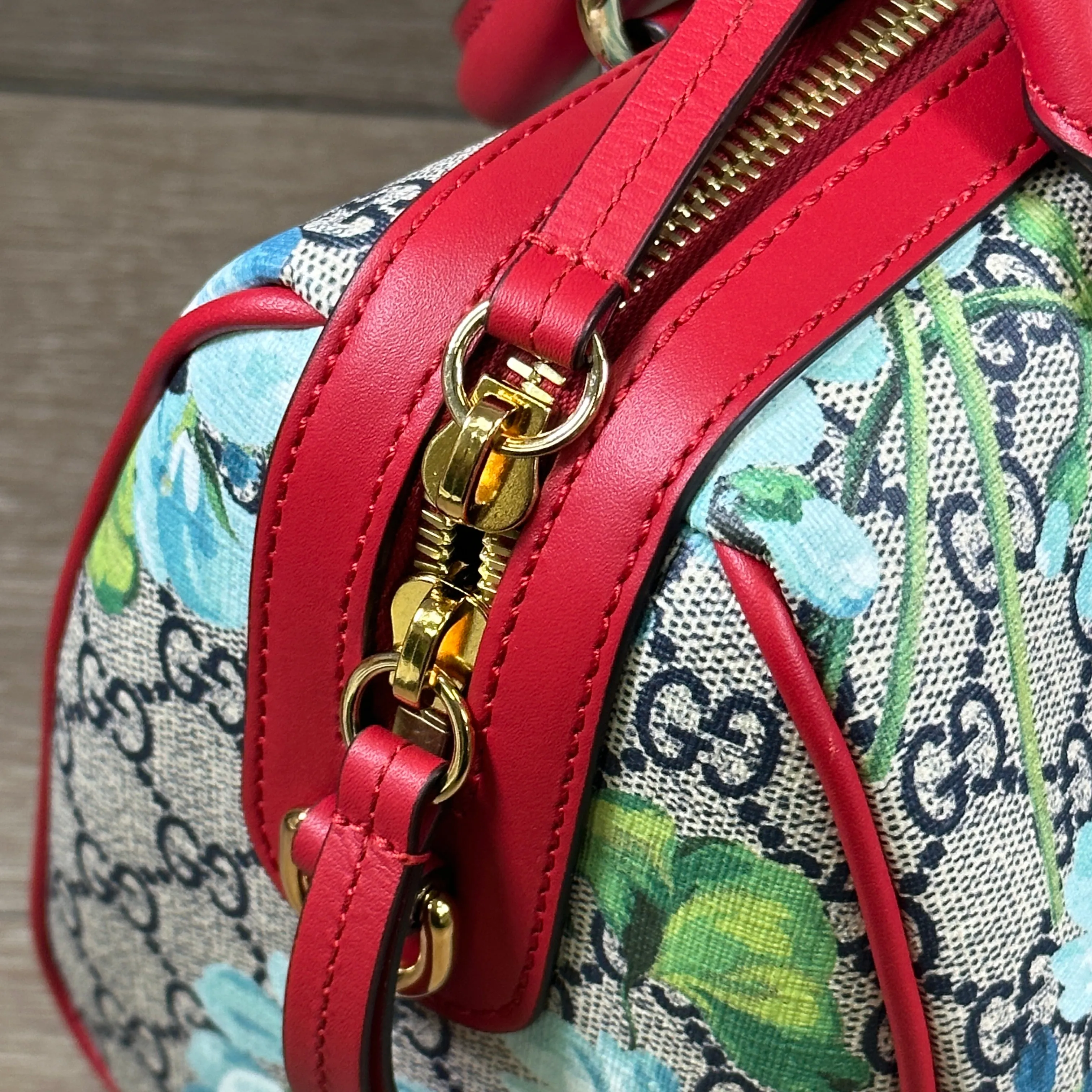 Gucci Blue Bloom GG Coated Canvas Small Boston Bag