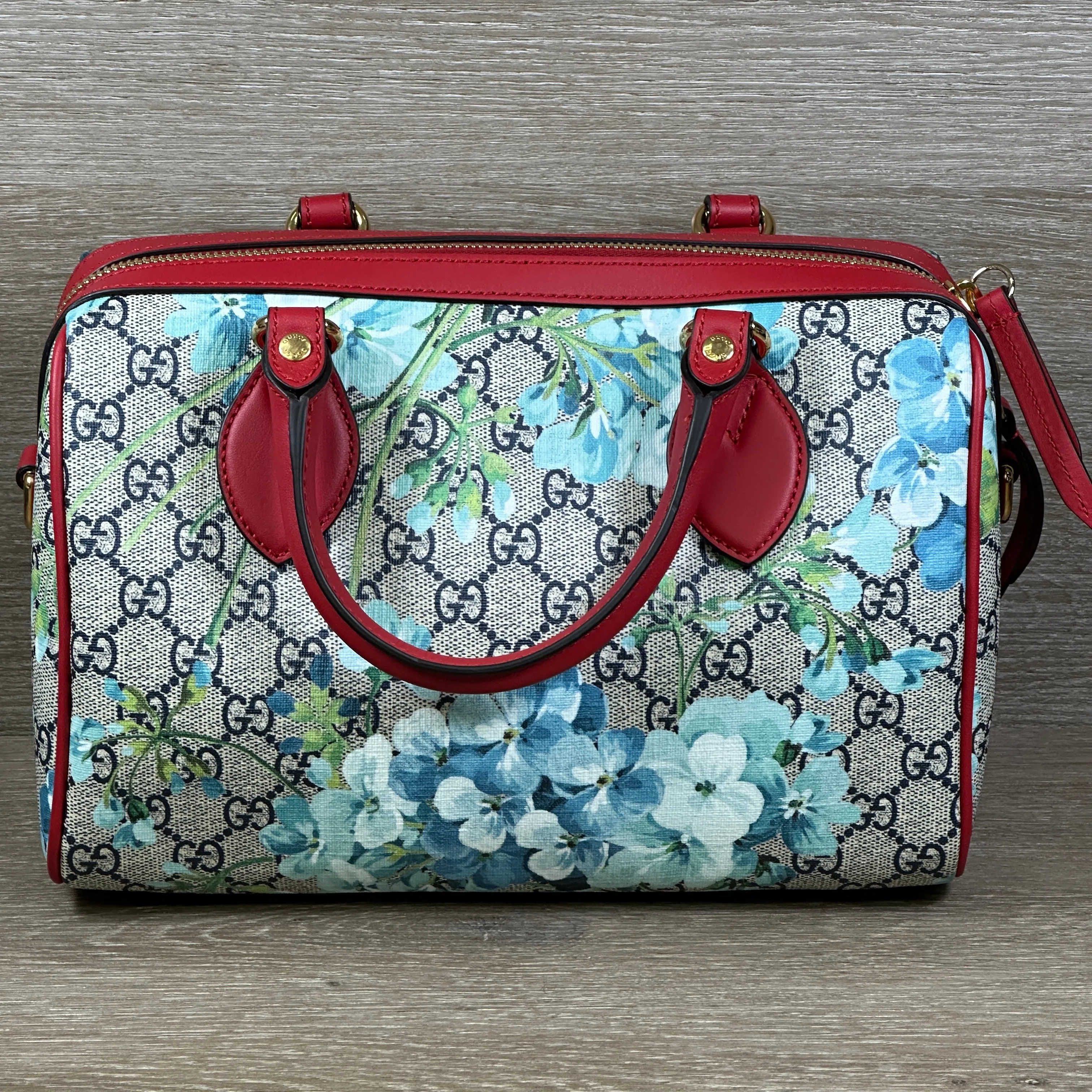 Gucci Blue Bloom GG Coated Canvas Small Boston Bag