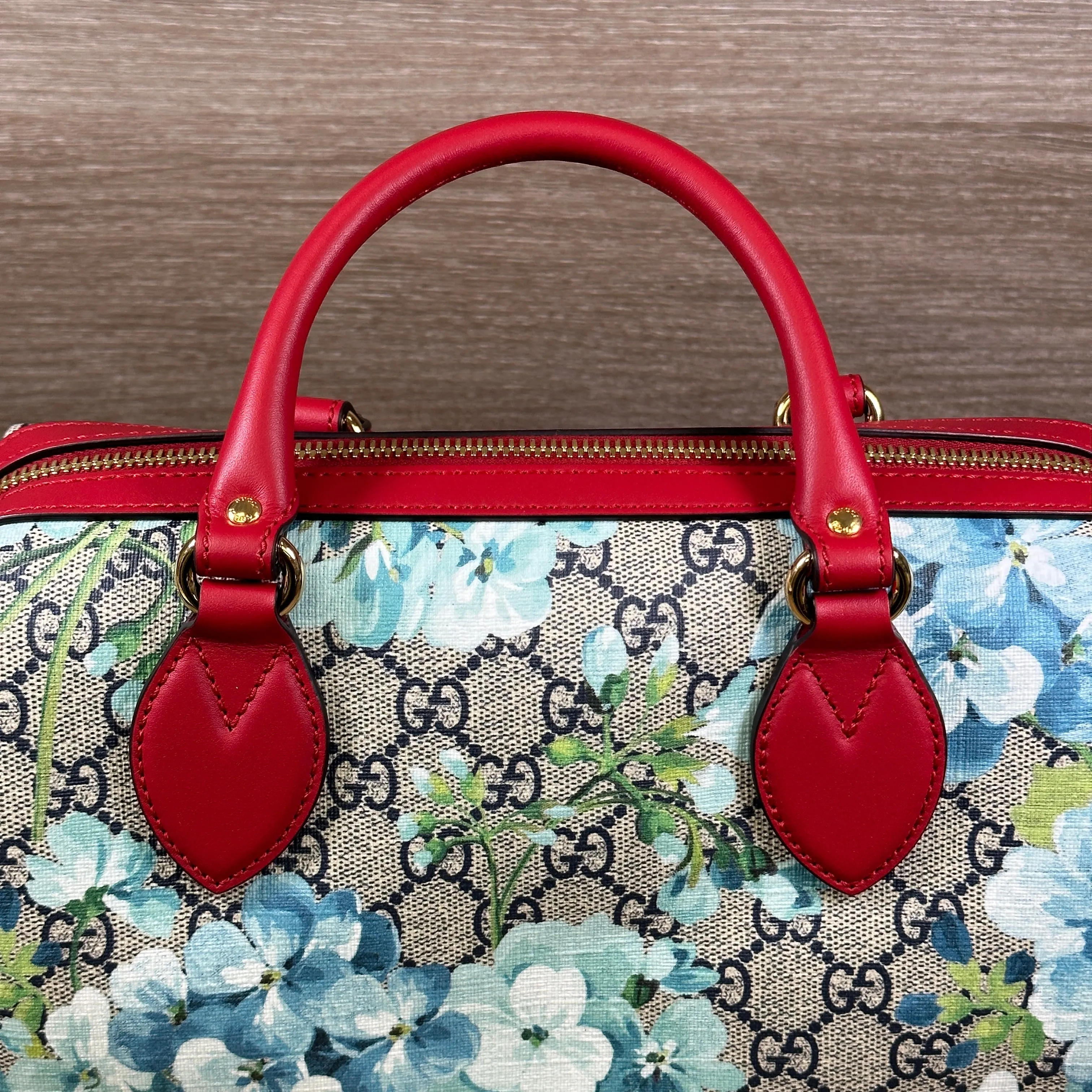 Gucci Blue Bloom GG Coated Canvas Small Boston Bag