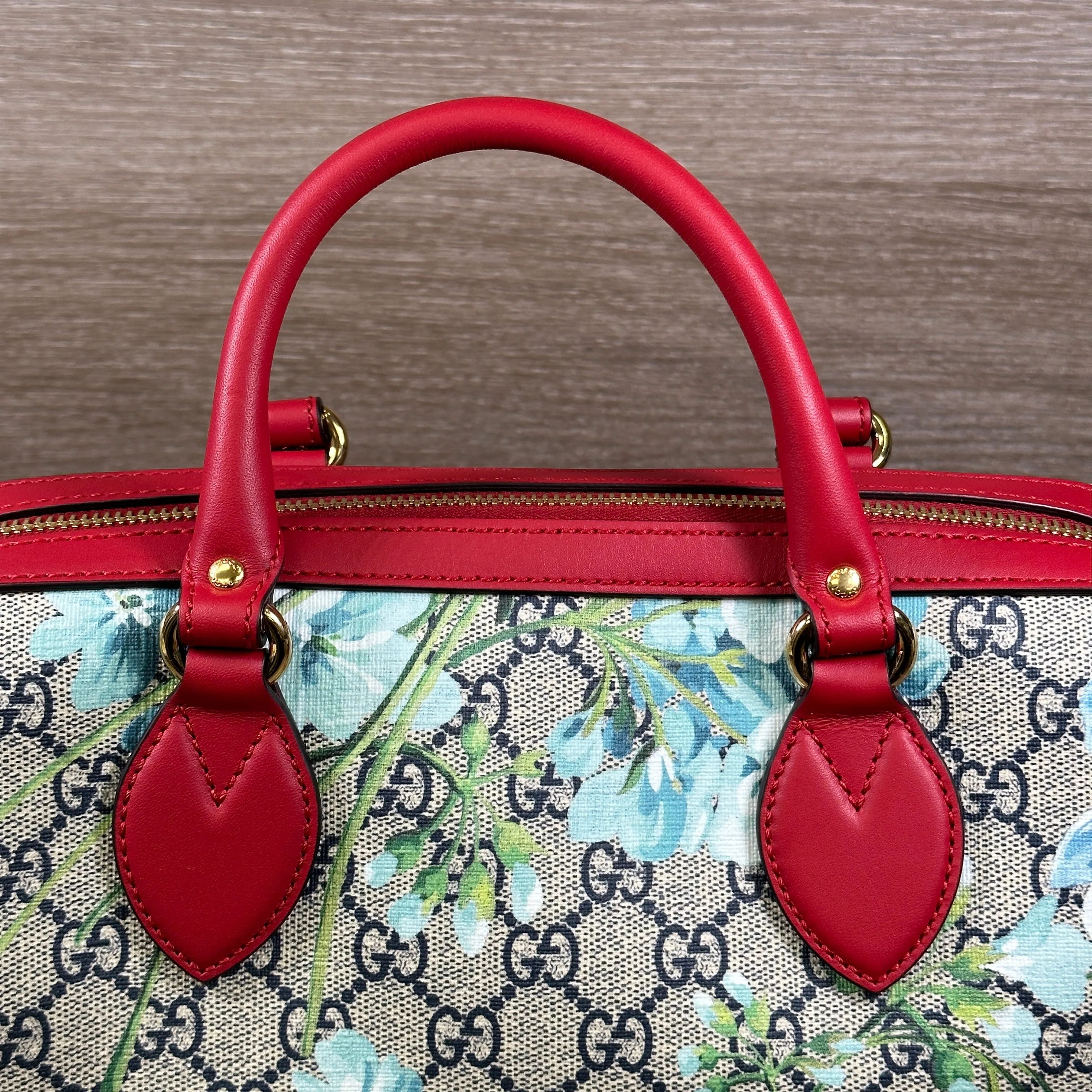 Gucci Blue Bloom GG Coated Canvas Small Boston Bag