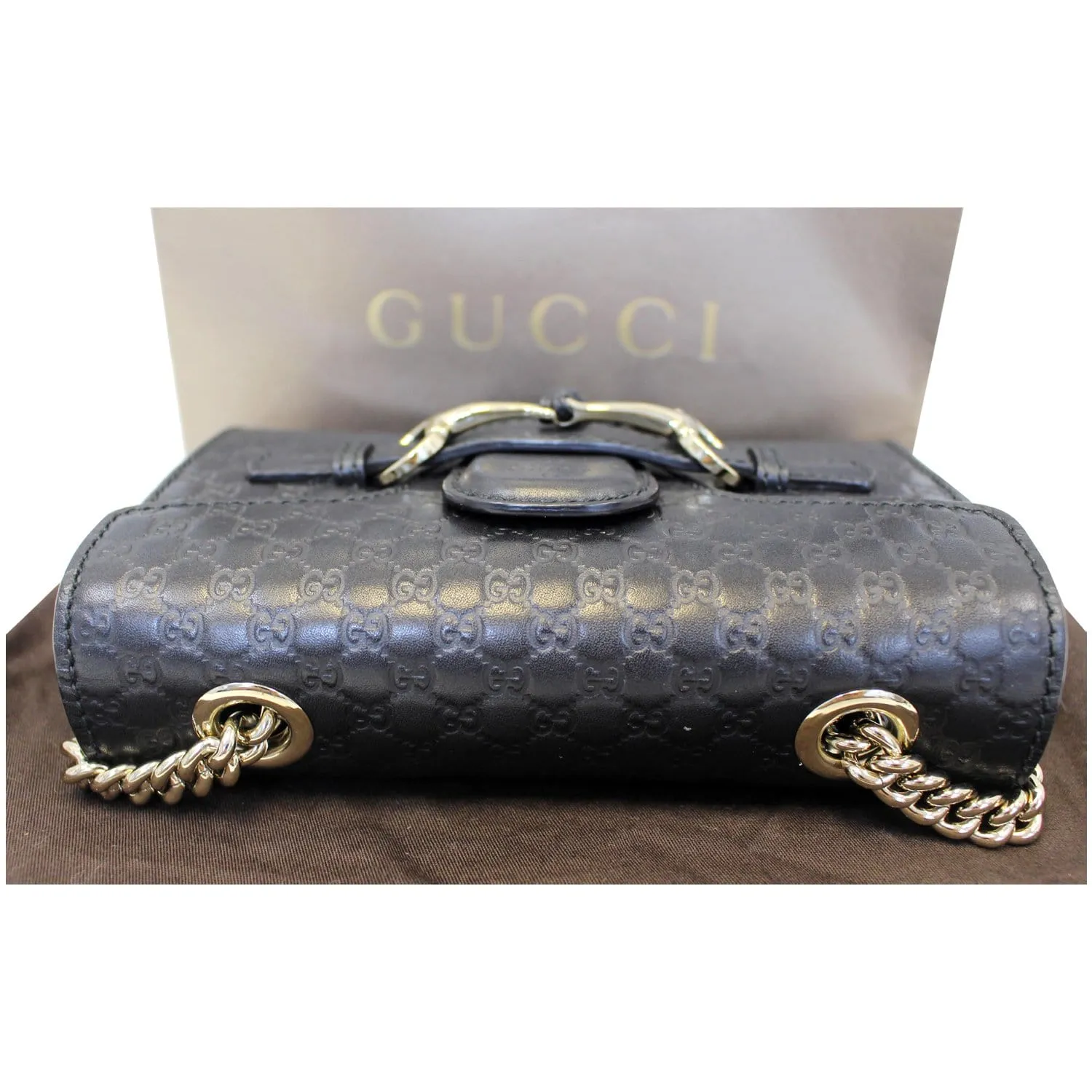 GUCCI Emily Mini Micro GG Guccissima Leather Shoulder Bag Black