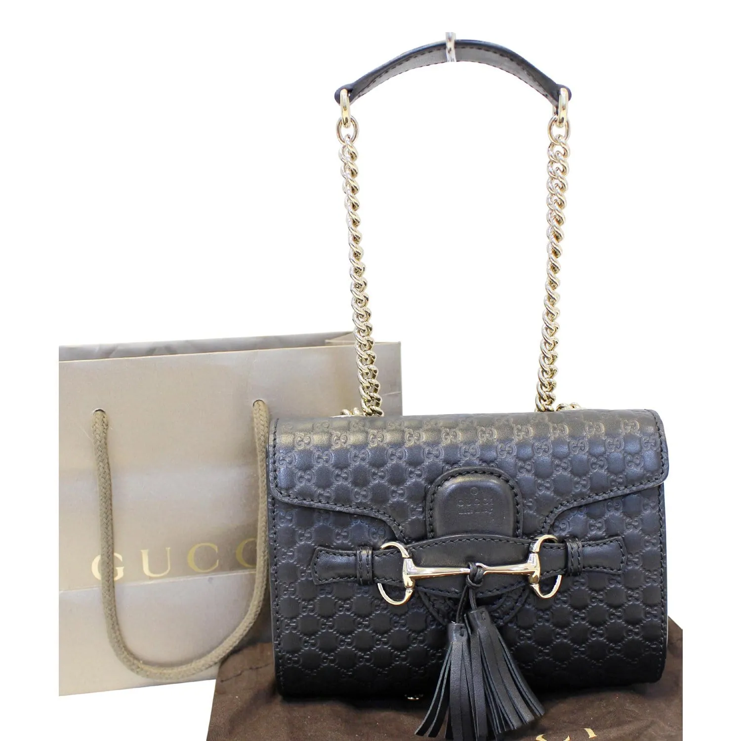 GUCCI Emily Mini Micro GG Guccissima Leather Shoulder Bag Black