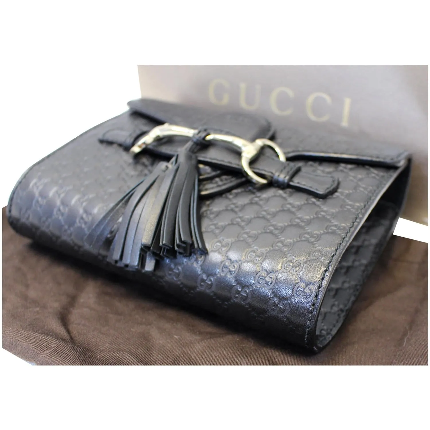GUCCI Emily Mini Micro GG Guccissima Leather Shoulder Bag Black