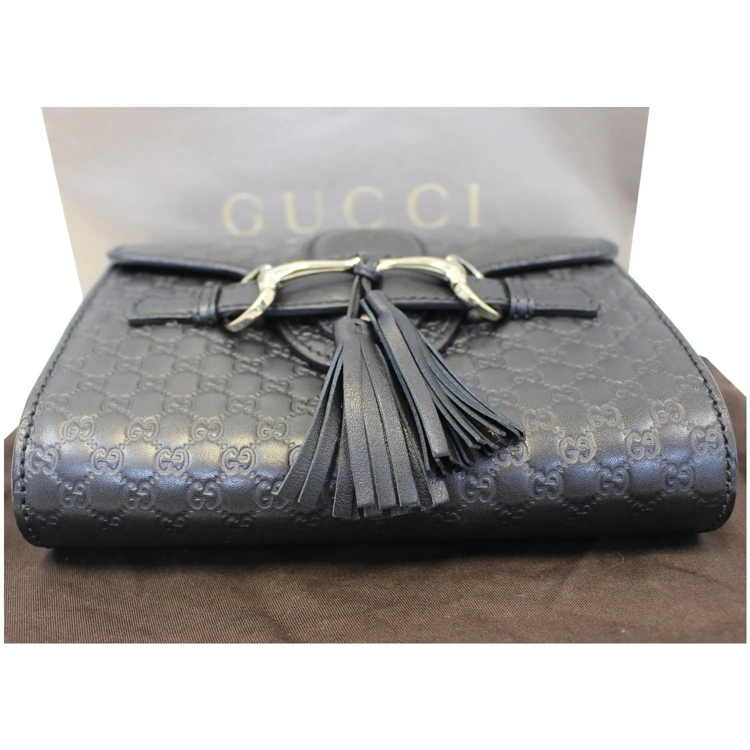 GUCCI Emily Mini Micro GG Guccissima Leather Shoulder Bag Black