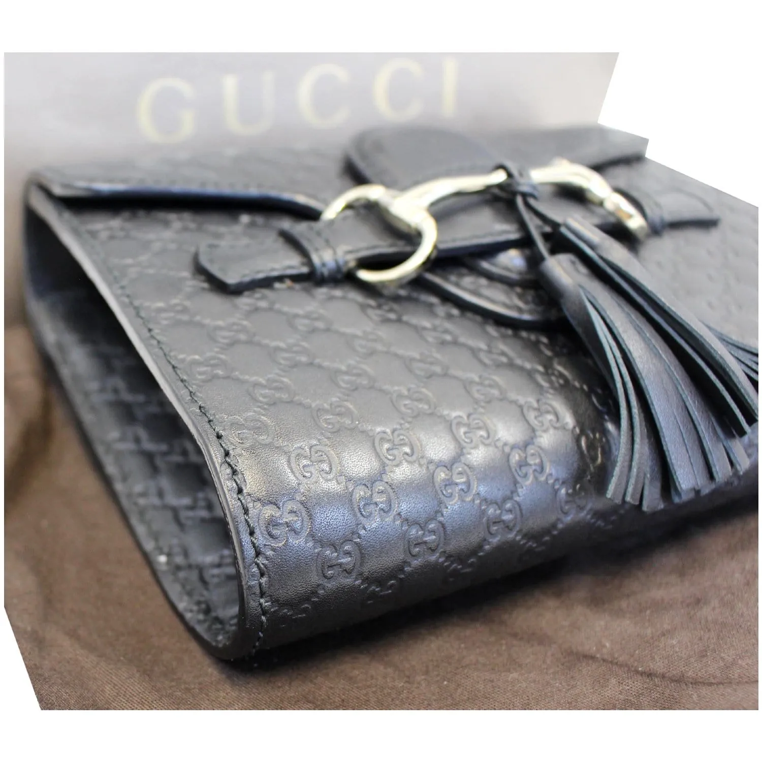 GUCCI Emily Mini Micro GG Guccissima Leather Shoulder Bag Black