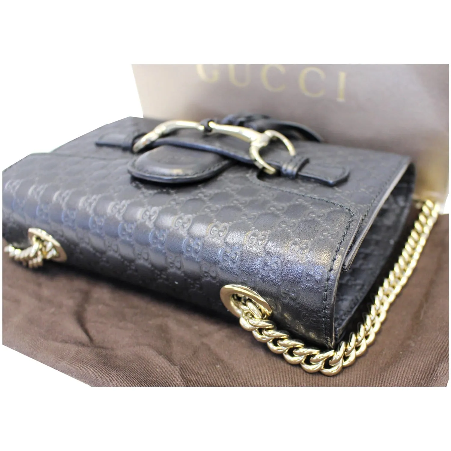 GUCCI Emily Mini Micro GG Guccissima Leather Shoulder Bag Black