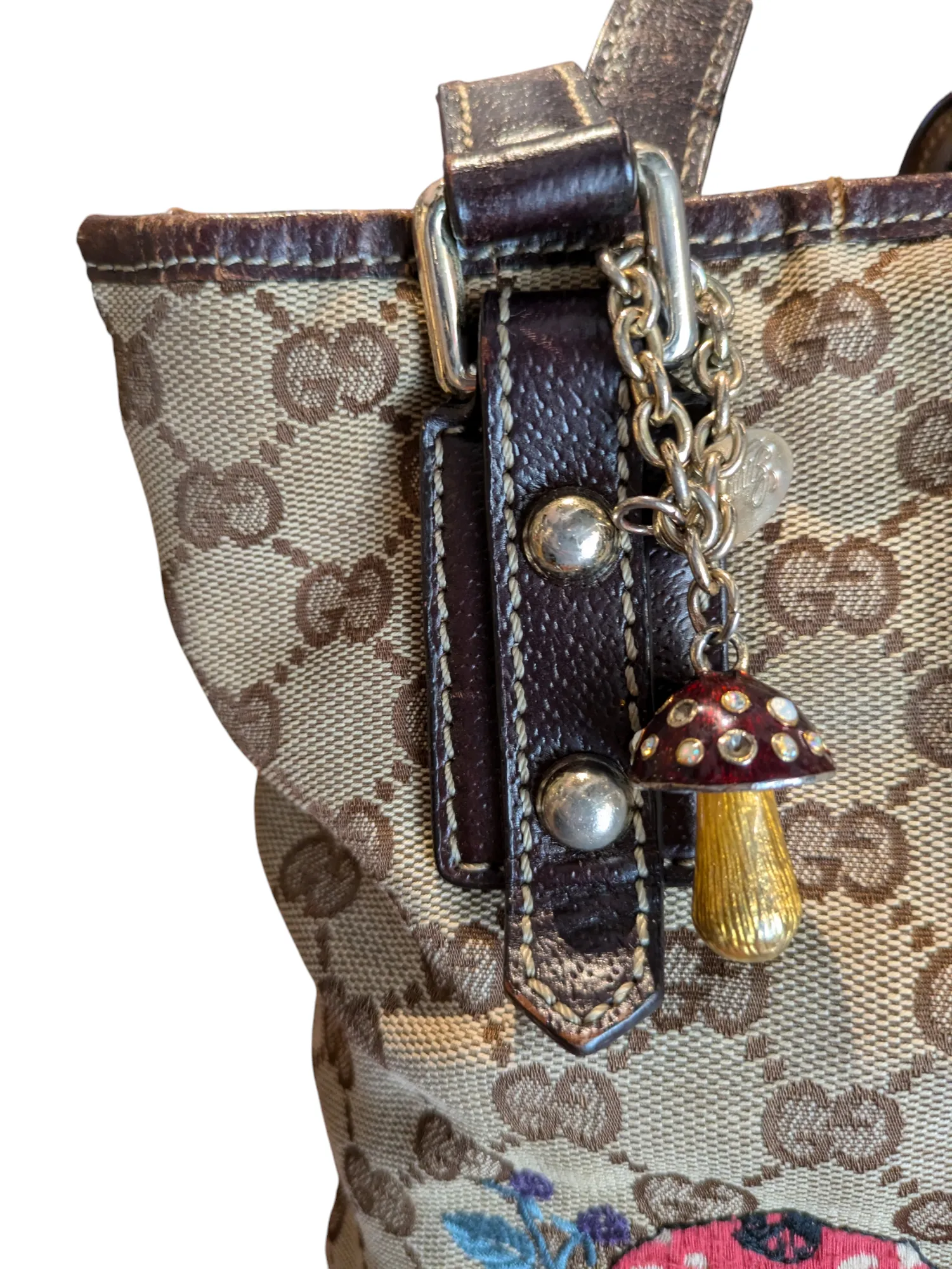 Gucci GG Canvas Mushroom Embroidered Tote Bag