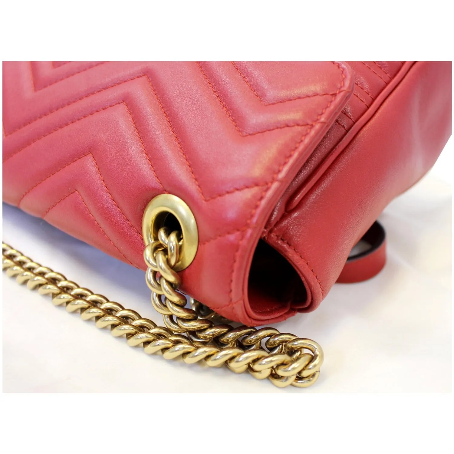 GUCCI GG Marmont Matelasse Leather Shoulder Bag Red 443496