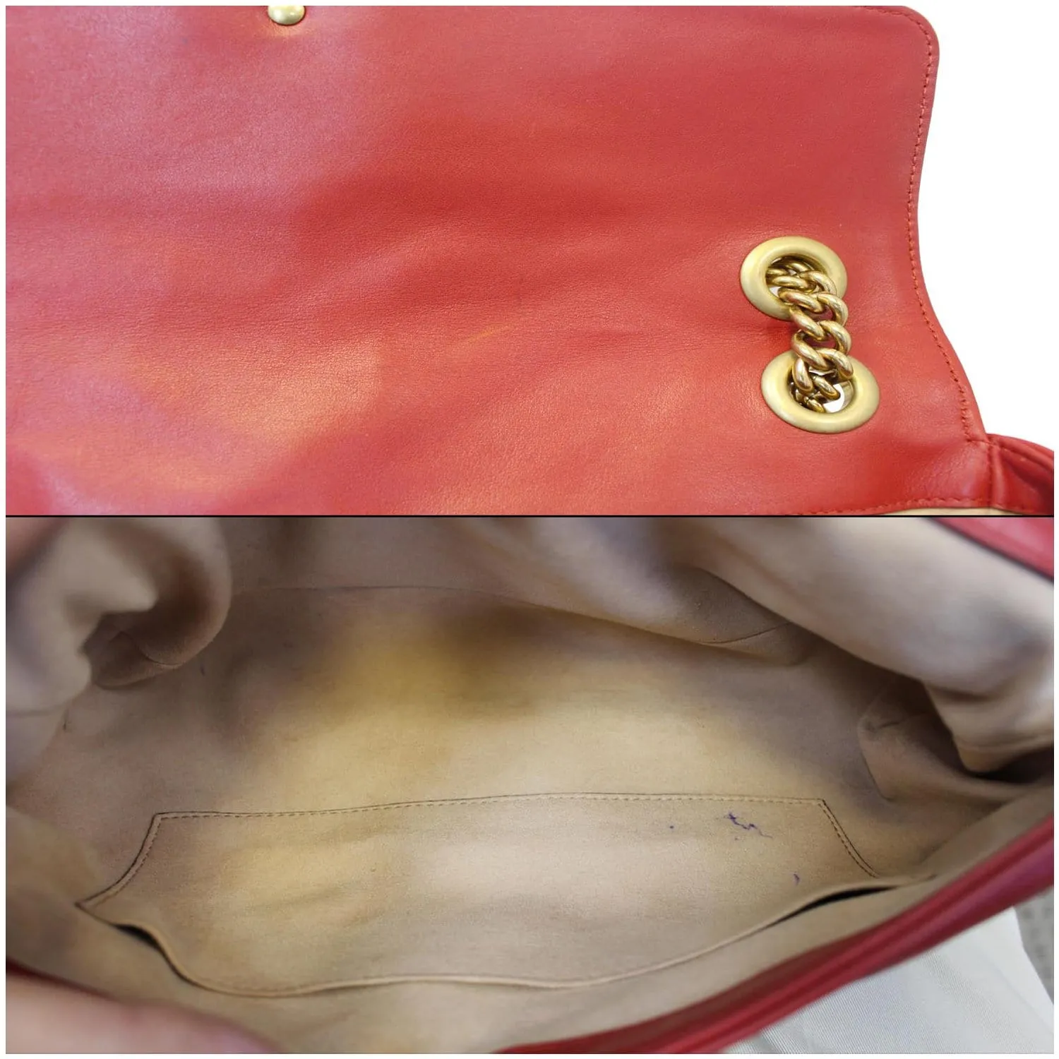 GUCCI GG Marmont Matelasse Leather Shoulder Bag Red 443496