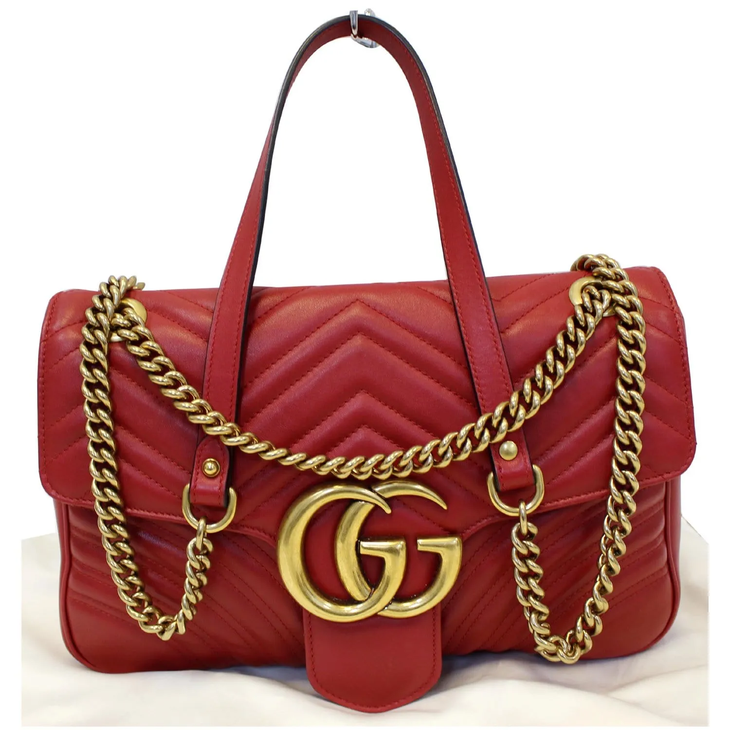 GUCCI GG Marmont Matelasse Leather Shoulder Bag Red 443496