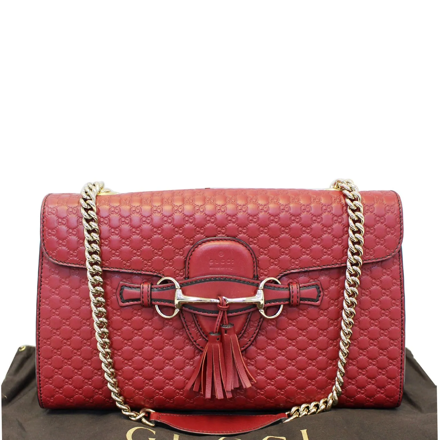 GUCCI Micro Emily GG Guccissima Leather Shoulder Bag 449635 Red