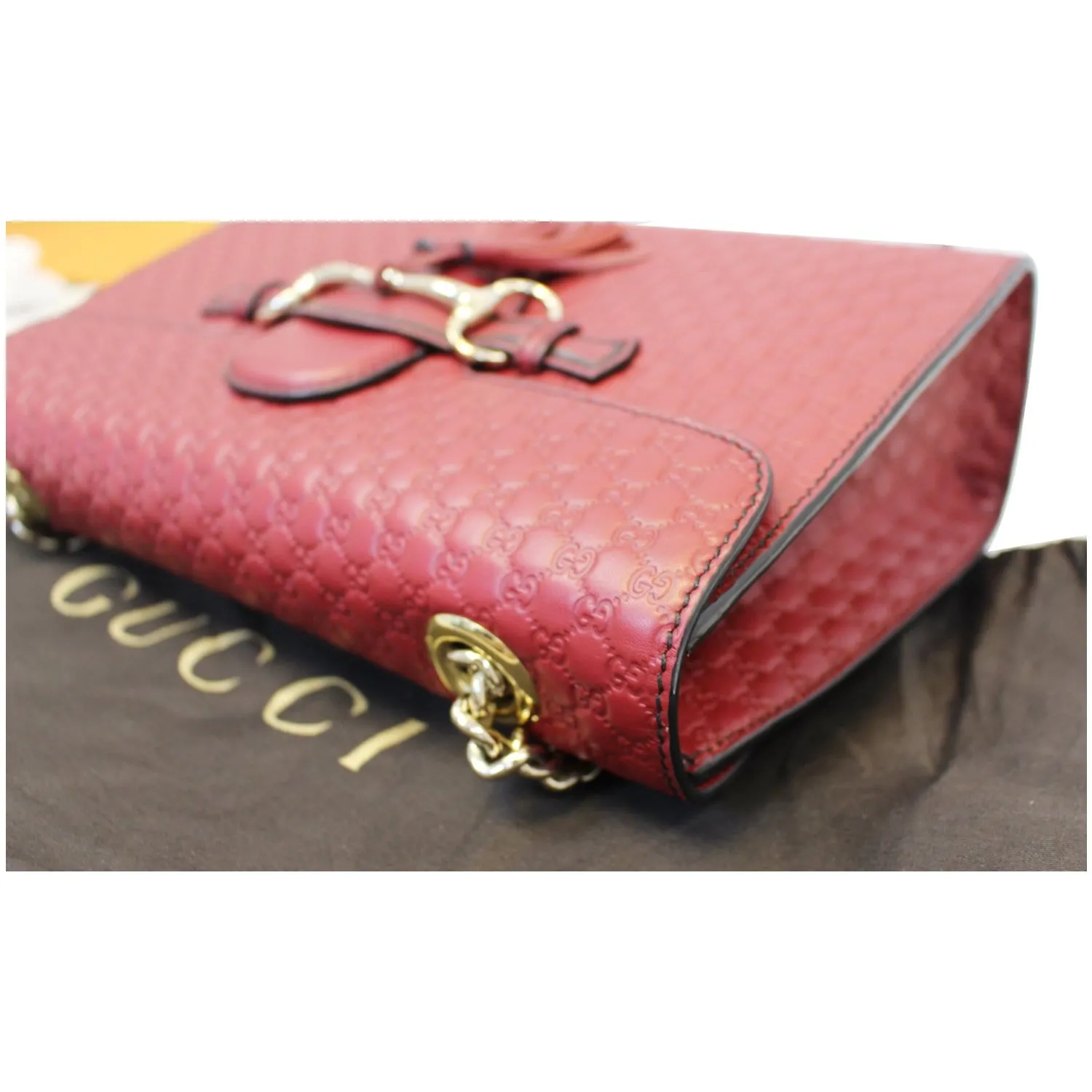 GUCCI Micro Emily GG Guccissima Leather Shoulder Bag 449635 Red