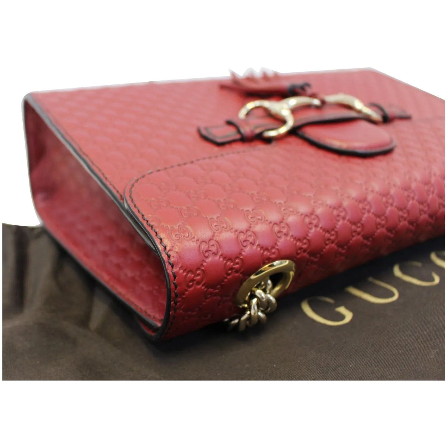 GUCCI Micro Emily GG Guccissima Leather Shoulder Bag 449635 Red