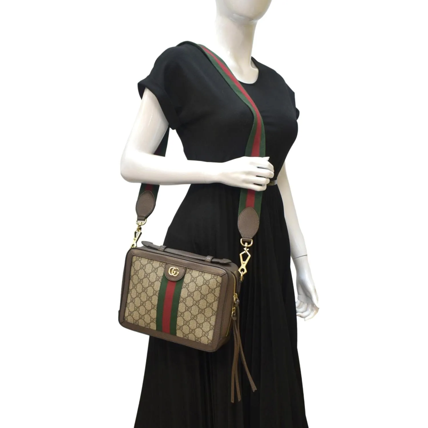GUCCI Ophidia Web Small GG Supreme Canvas Shoulder Bag Beige 550622