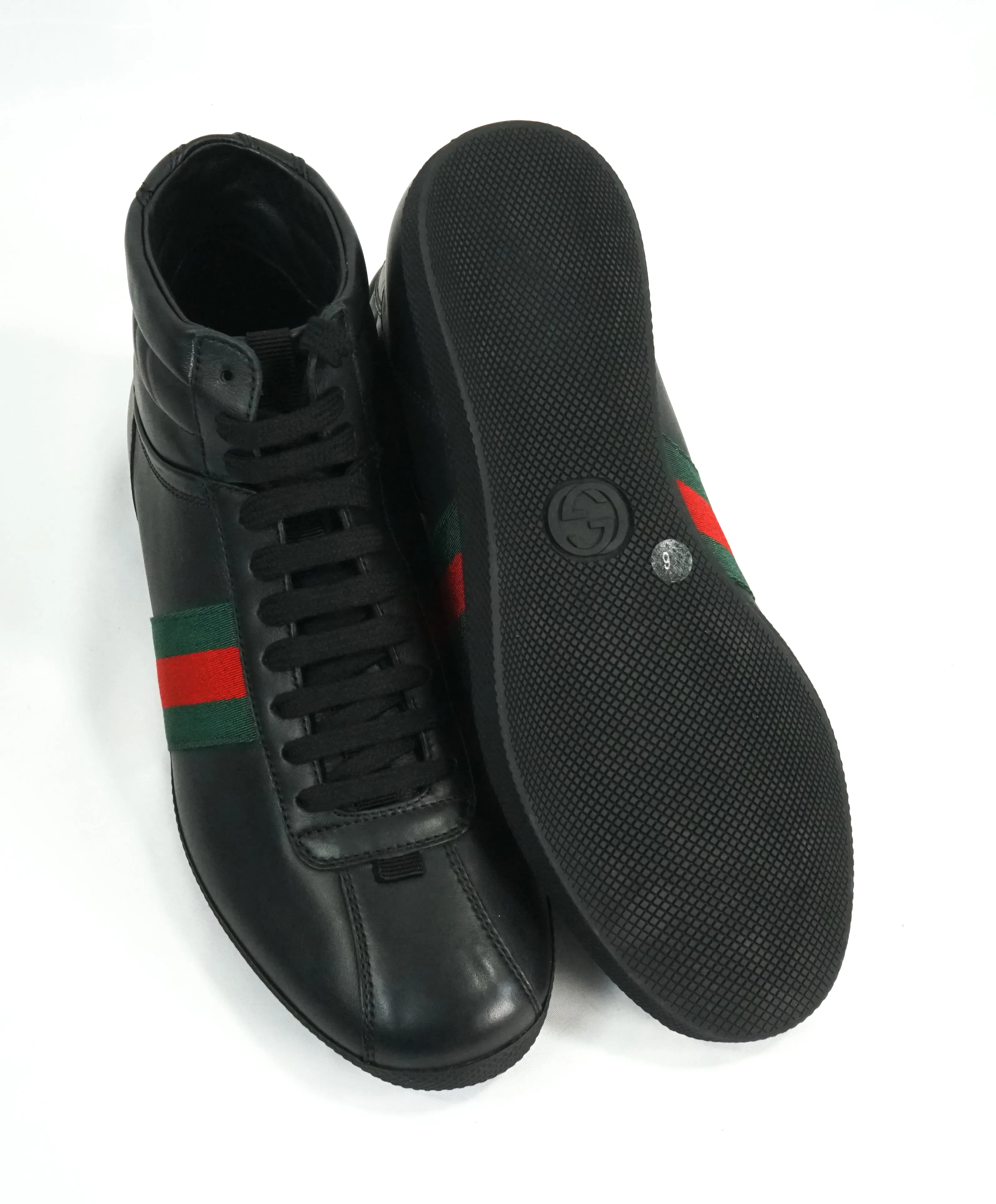 GUCCI -Red & Green Logo Stripe GG High Top Black Sneakers- 6G / 6.5 US