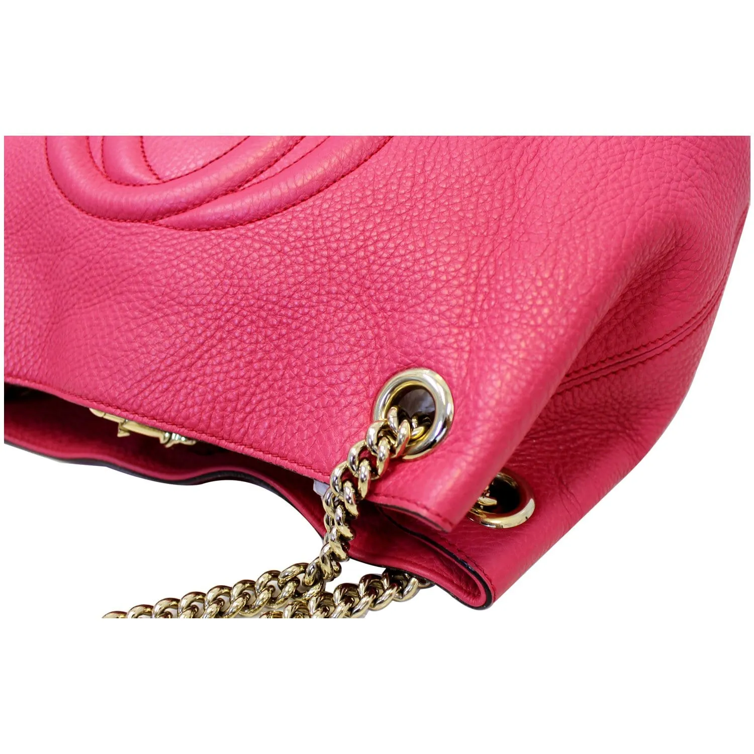 GUCCI Soho Pebbled Leather Chain Shoulder Bag Pink