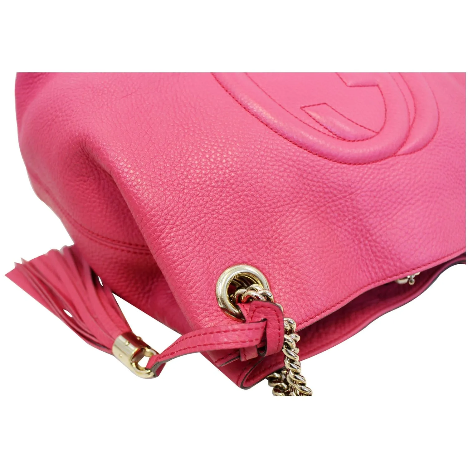 GUCCI Soho Pebbled Leather Chain Shoulder Bag Pink