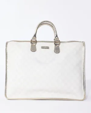 Gucci White Monogram GG Supreme Canvas & Silver Trim Top Handle Bag