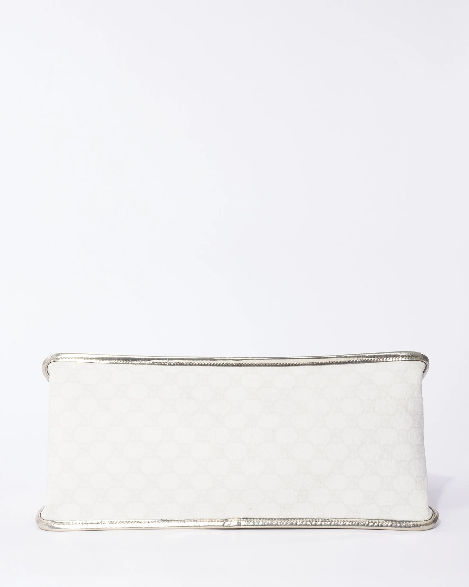 Gucci White Monogram GG Supreme Canvas & Silver Trim Top Handle Bag
