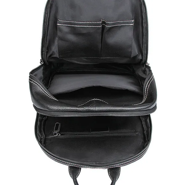 Handmade Full Grain Leather Backpacks Men's Black Leather Backpack Shoulder Bag