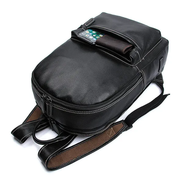 Handmade Full Grain Leather Backpacks Men's Black Leather Backpack Shoulder Bag