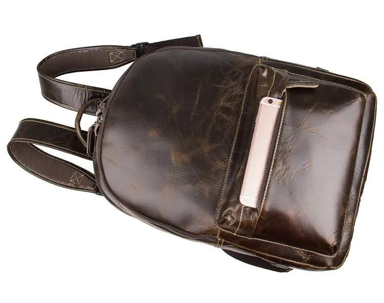 Handmade Full Grain Leather Backpacks Men's Black Leather Backpack Shoulder Bag
