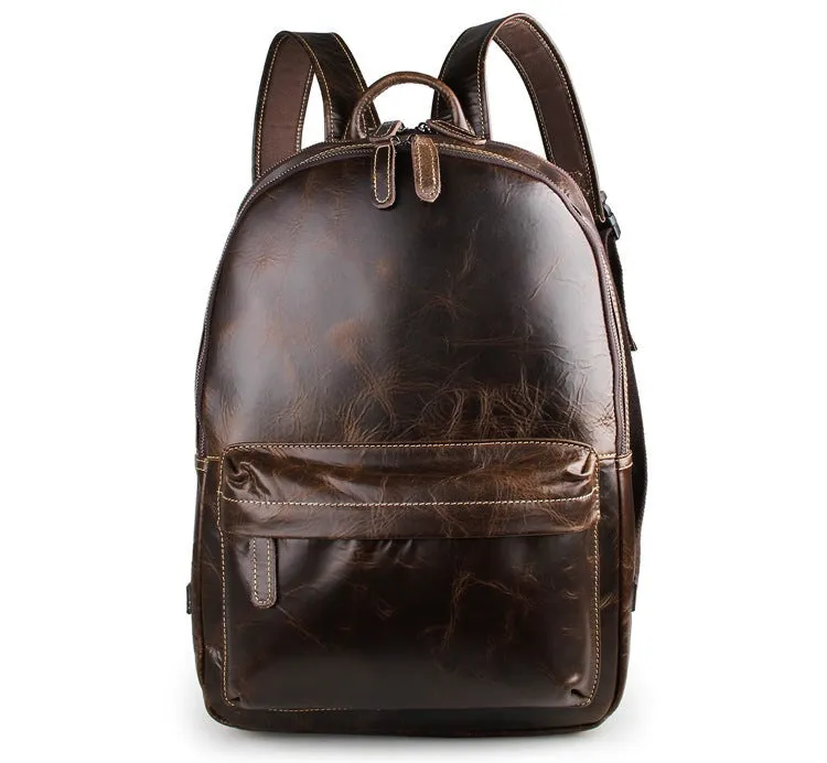 Handmade Full Grain Leather Backpacks Men's Black Leather Backpack Shoulder Bag