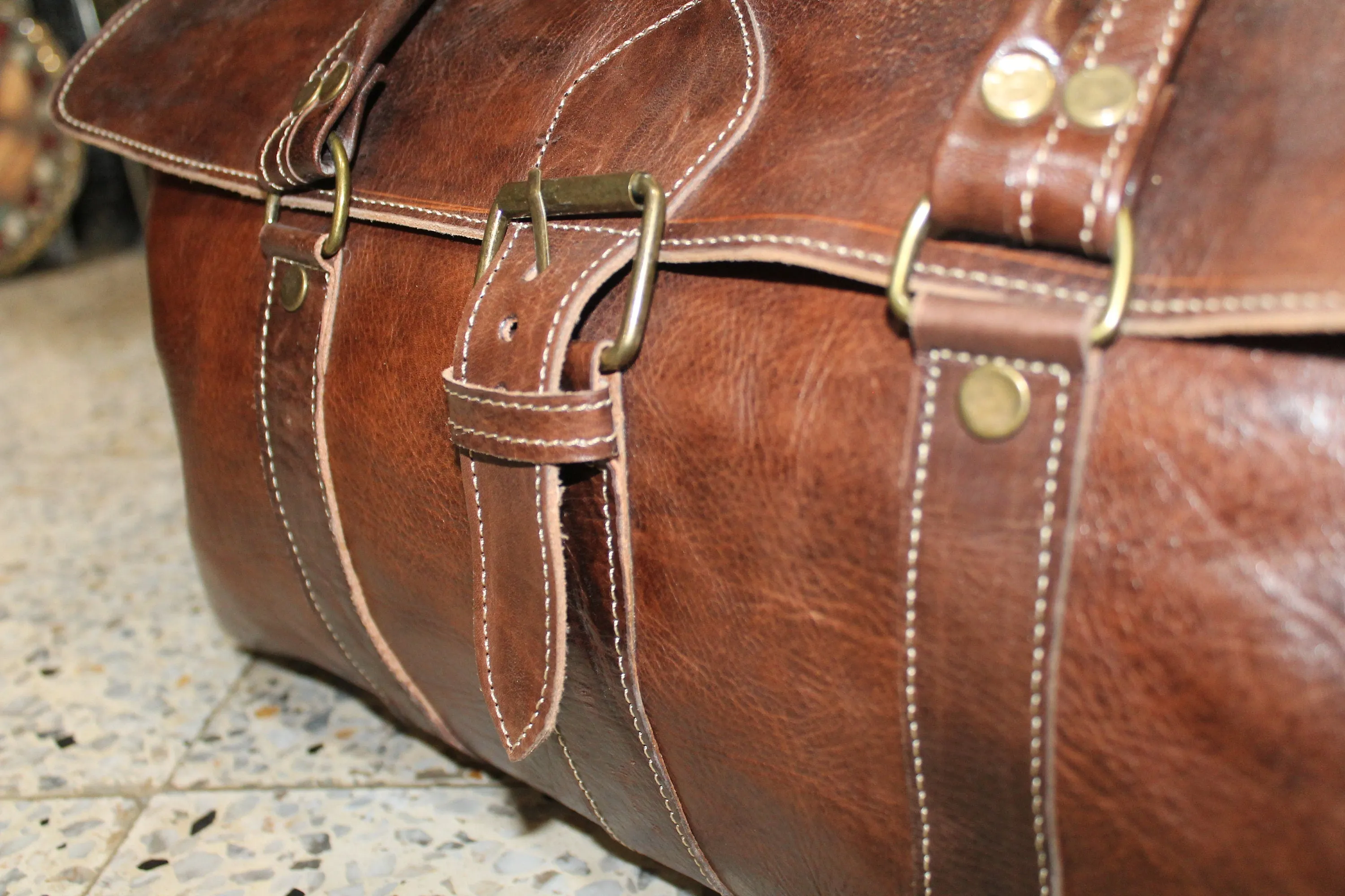 Handmade Leather Travel Bag - Vintage Canvas Duffle Bag