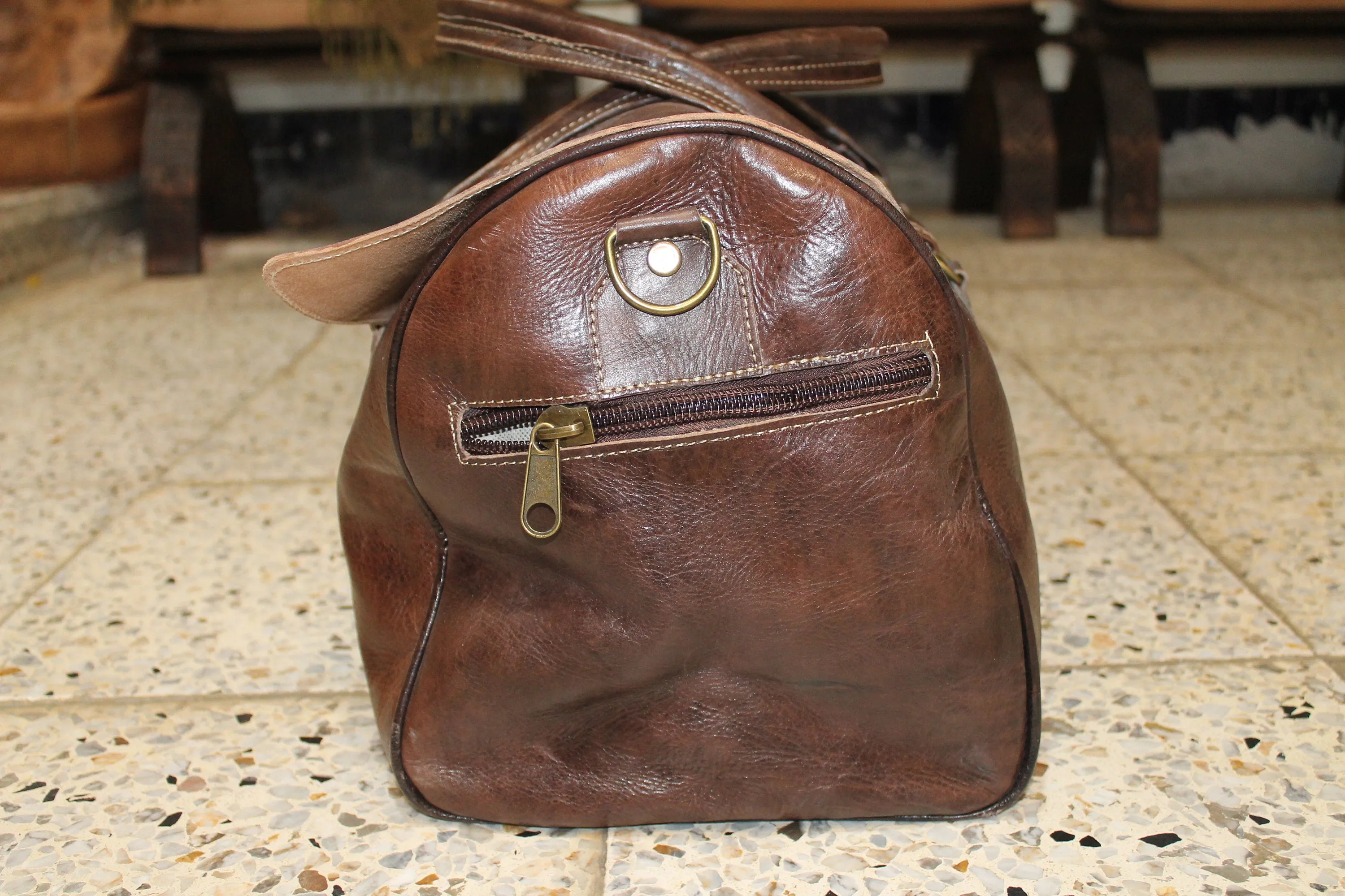 Handmade Leather Travel Bag - Vintage Canvas Duffle Bag