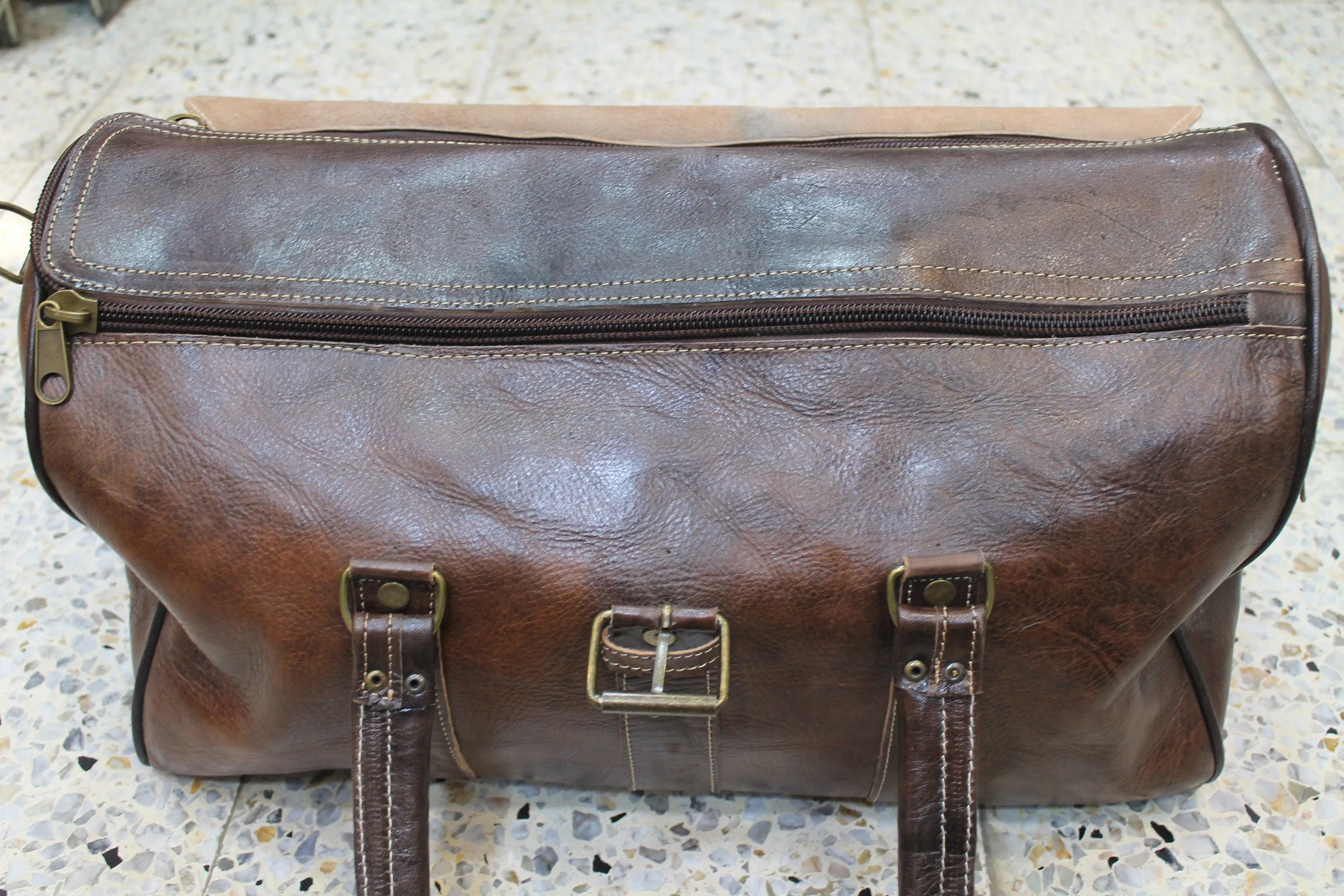Handmade Leather Travel Bag - Vintage Canvas Duffle Bag