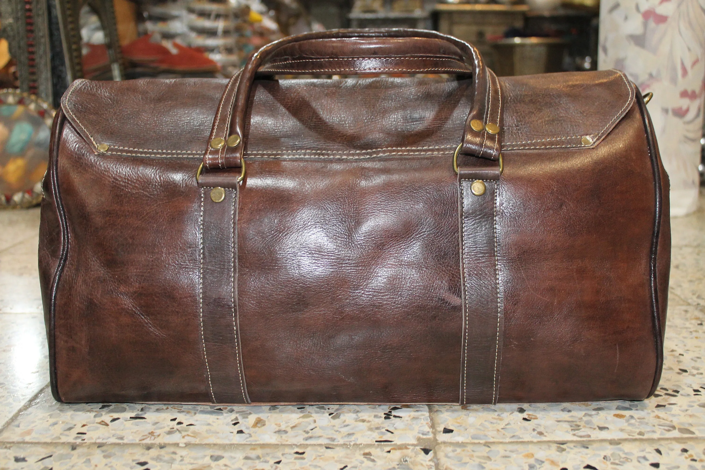 Handmade Leather Travel Bag - Vintage Canvas Duffle Bag