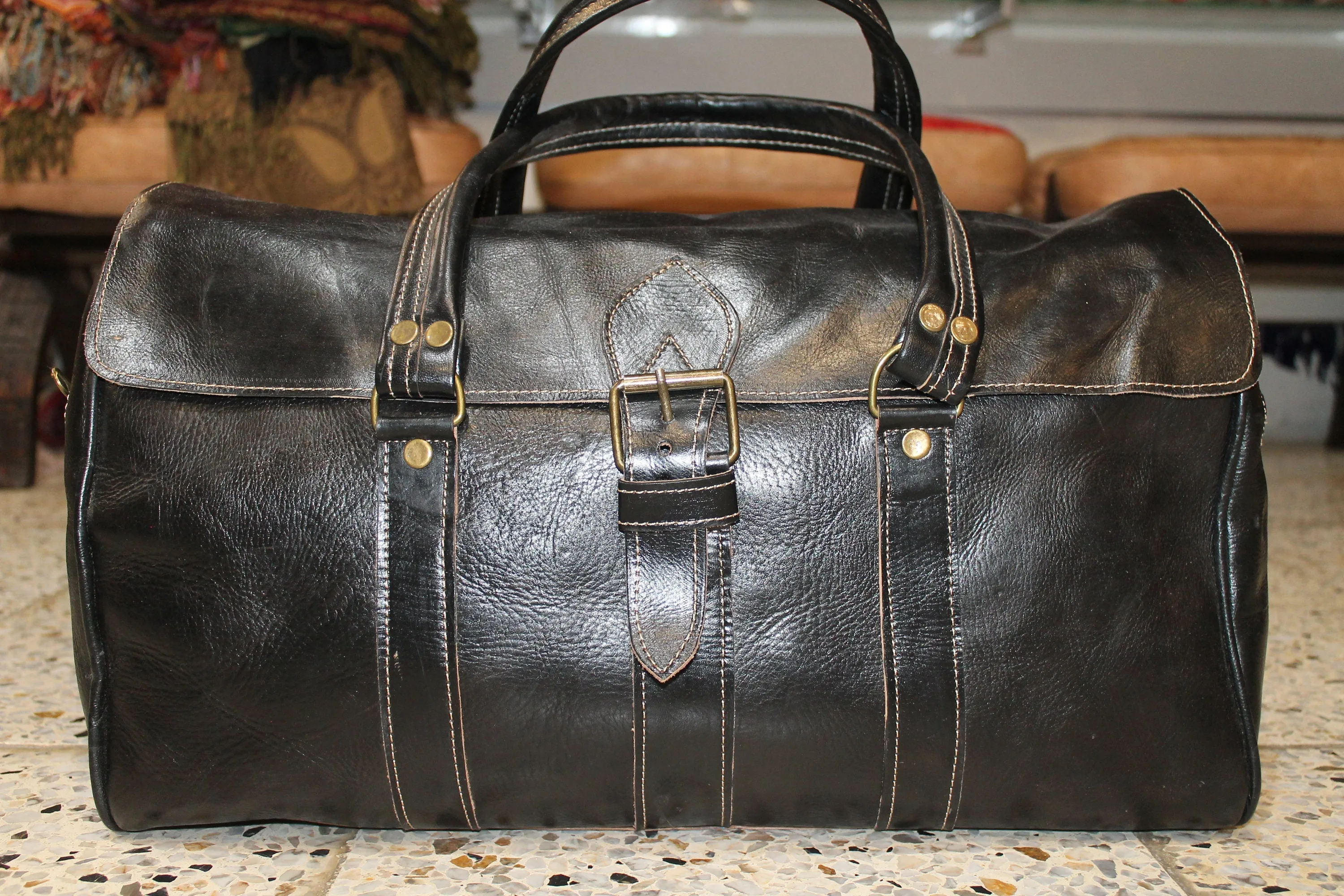 Handmade Leather Travel Bag - Vintage Canvas Duffle Bag