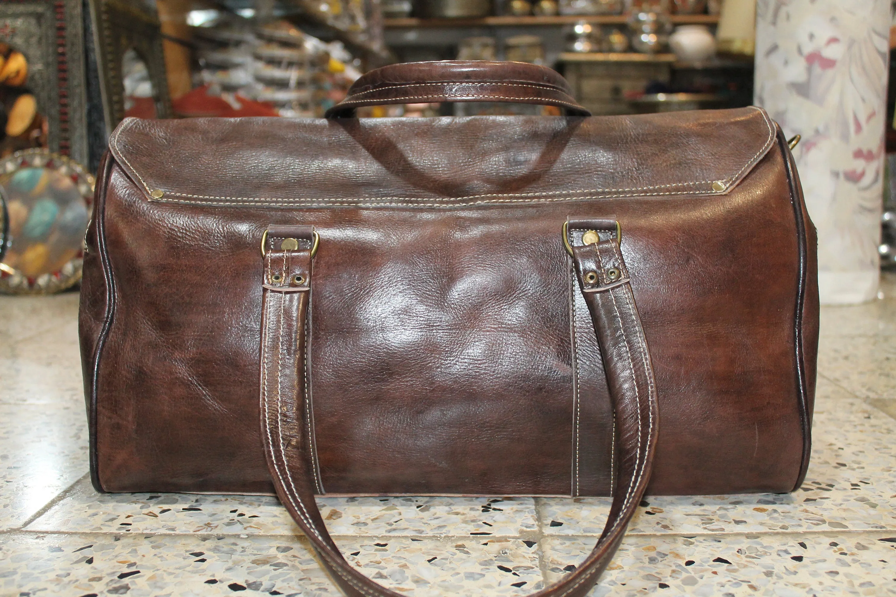 Handmade Leather Travel Bag - Vintage Canvas Duffle Bag